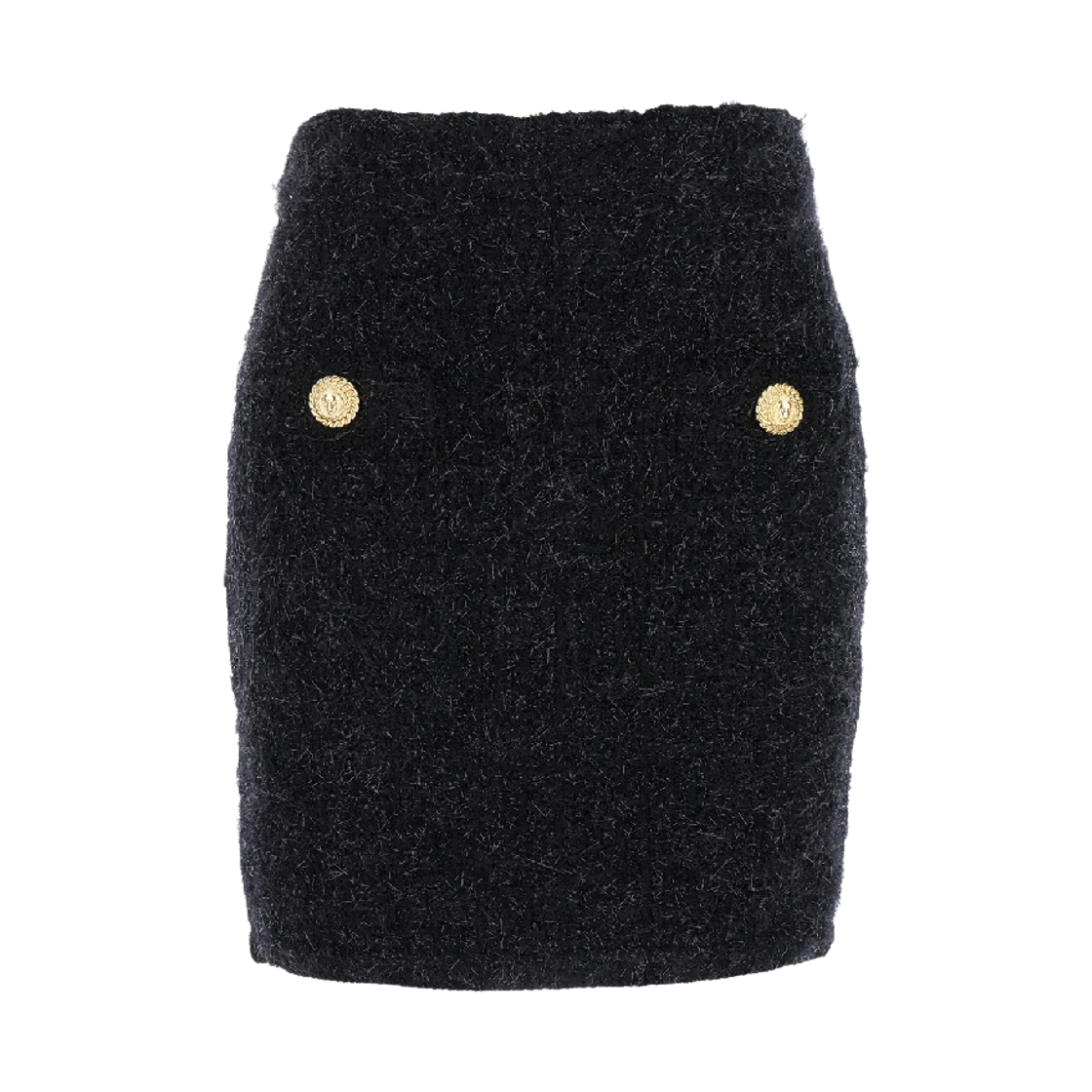 (W) 발망 골드 버튼 트위드 미니 스커트 블랙((W) Balmain Gold Button Tweed Mini Skirt Black)