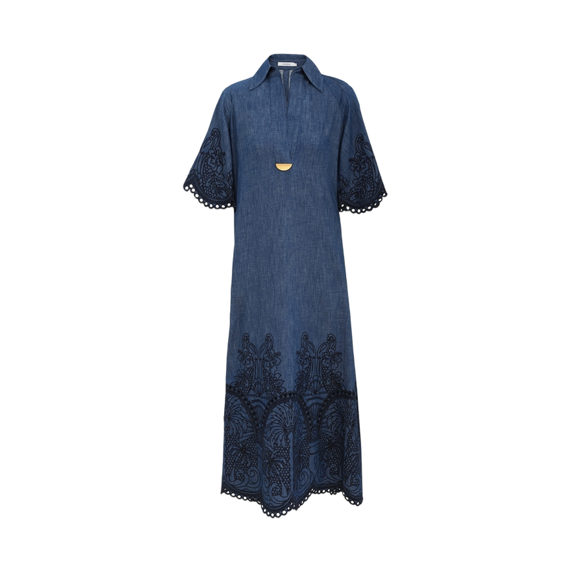 (W) 짐머만 코코 자수 데님 드레스 레일웨이 블루((W) Zimmermann Coco Embroidered Denim Dress Railway Blue)