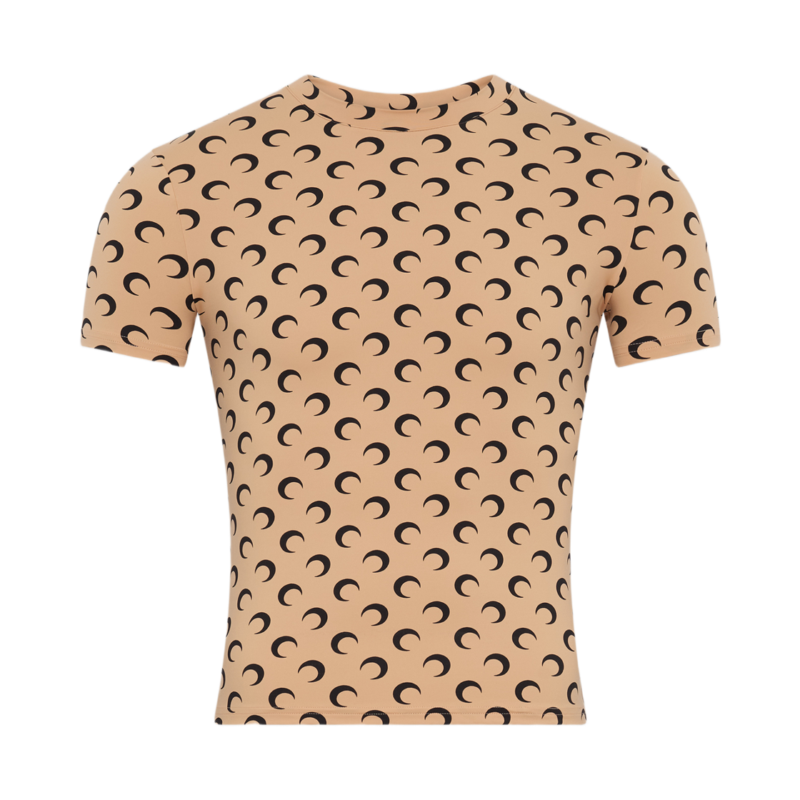 마린 세르 리사이클 문 저지 세컨드 스킨 숏슬리브 탑 문 블랙 온 탄(Marine Serre Recycled Moon Jersey Second Skin Short Sleeves Top Moon Black On Tan)