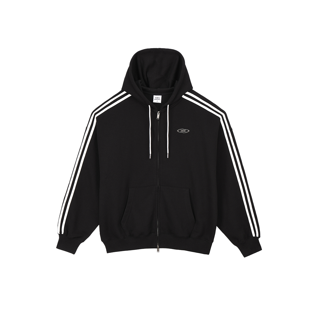 본투윈 크롬 B 트랙라인 후디 집업 블랙(BORN TO WIN Chrome B Track Line Hoodie Zip-Up Black)