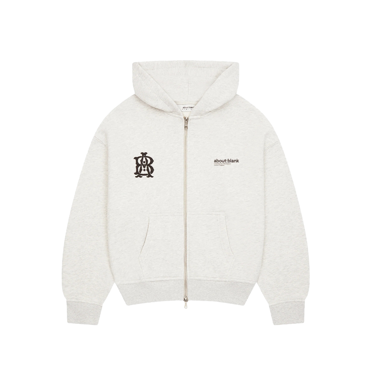 [KREAM 단독] 어바웃 블랭크 듀얼 로고 집 후디 그레이 말 블랙 - 26SS([KREAM 단독] About:Blank Dual Logo Zip Hoodie Grey Marl Black - 26SS)