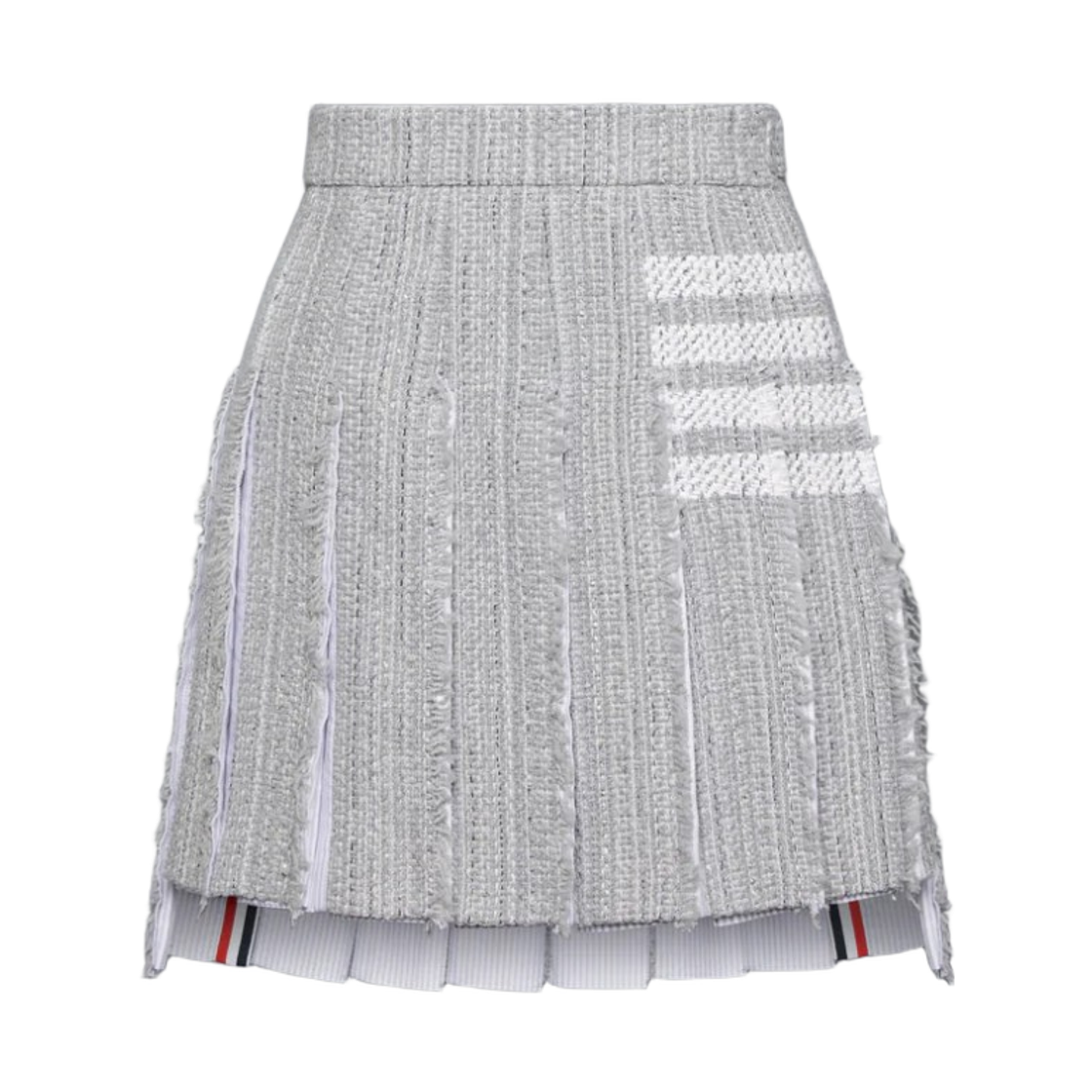 FGC724T-F0512-035 (W) Thom Browne Solid Tweed 4-Bar Pleats Mini Skirt Medium Grey