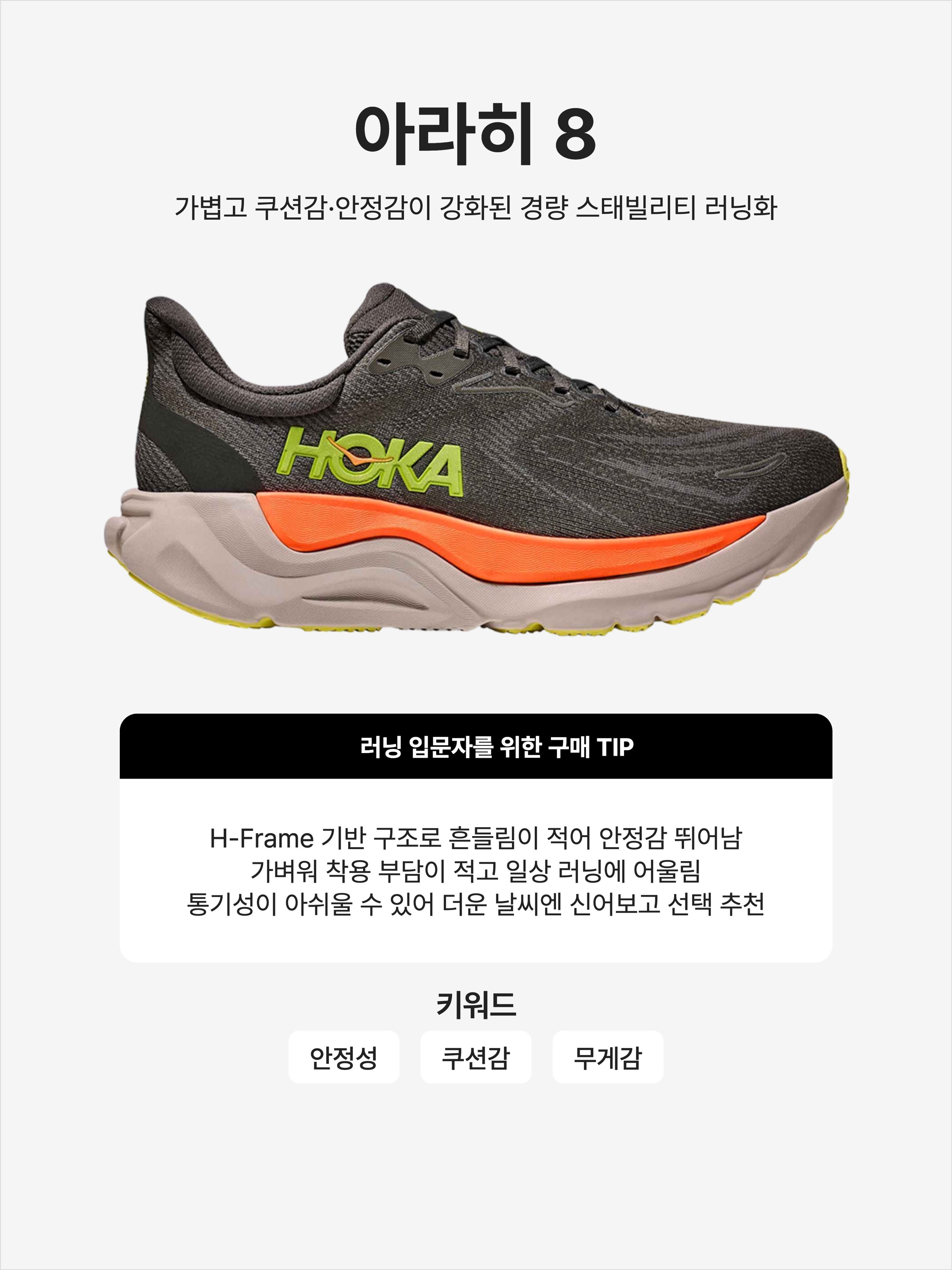 Hoka Arahi 8 Asphalt Gravel, Hoka Arahi 8 Black - Wide 착용 스타일 - 1