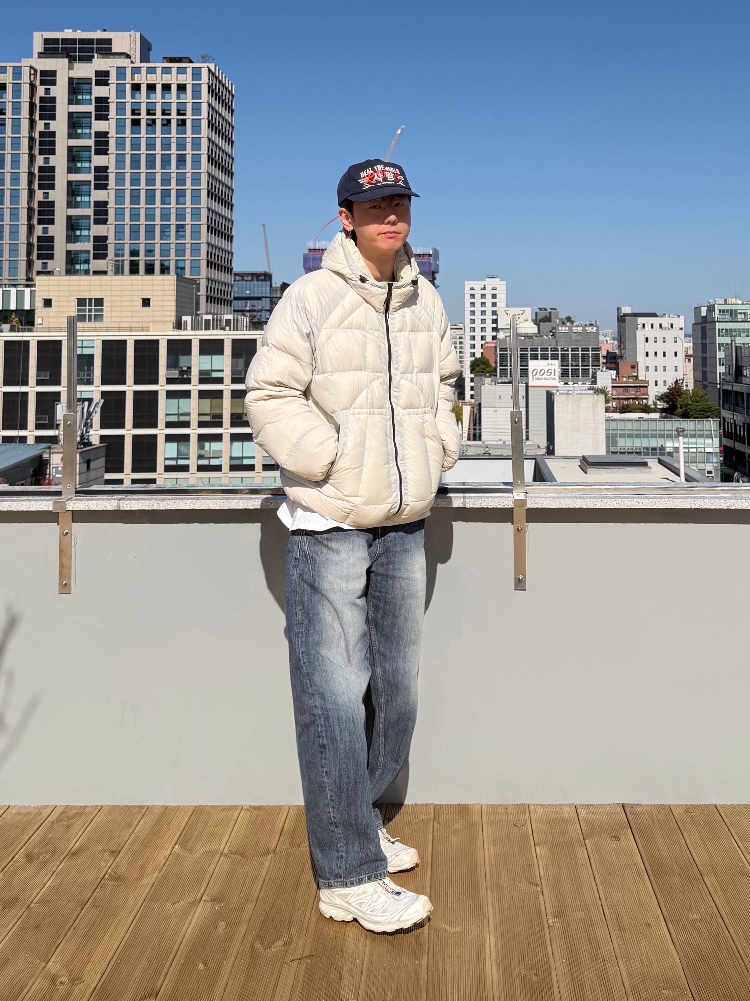 noun Balanced Denim Pants Blue, Salomon XT-6 ADV White 착용 스타일 - 4