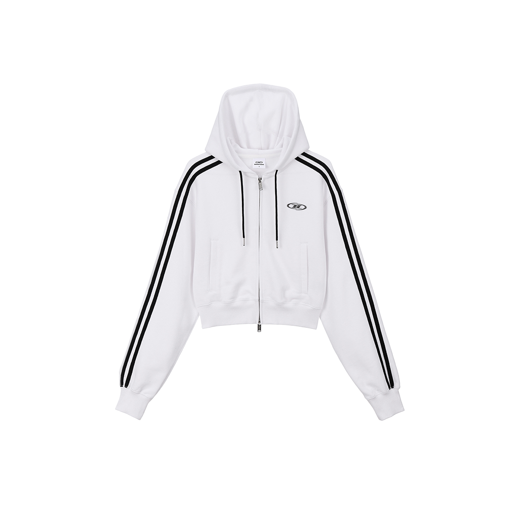 본투윈 우먼 크롬 B 트랙라인 크롭 후디 집업 화이트(BORN TO WIN W Chrome B Track Line Crop Hoodie Zip-Up White)
