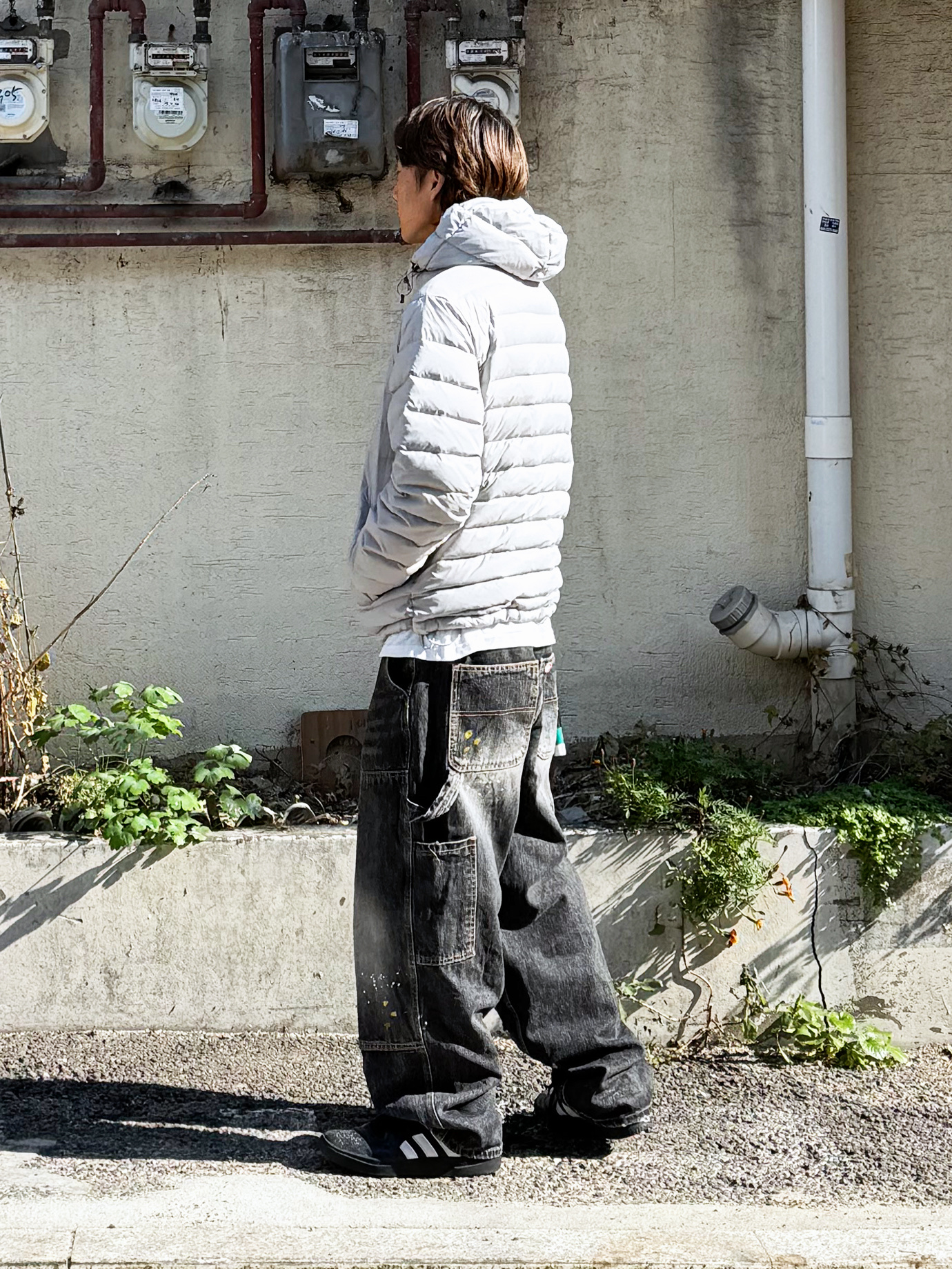 QT8 GARMENTS Duck Down Lightweight Jacket Light Grey 착용 스타일 - 2