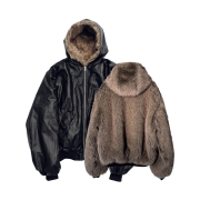 Cord Coated Reversible Fur Jacket Coated Black