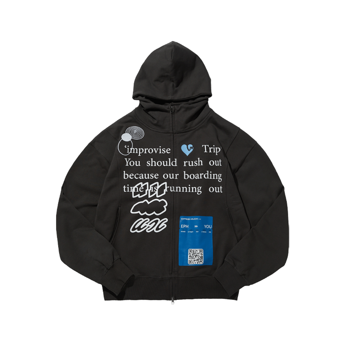 BEEHFWOT01CH Express Holiday Travel Pass Hoodie Zip-Up Charcoal