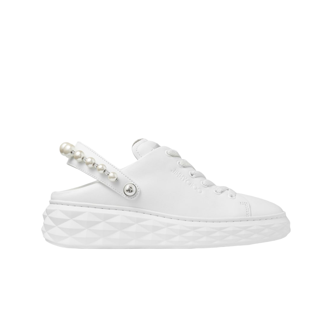 (W) 지미추 다이아몬드 맥시 펄 나파 레더 스니커즈 화이트((W) Jimmy Choo Diamond Maxi Pearl Nappa Leather Sneakers White)