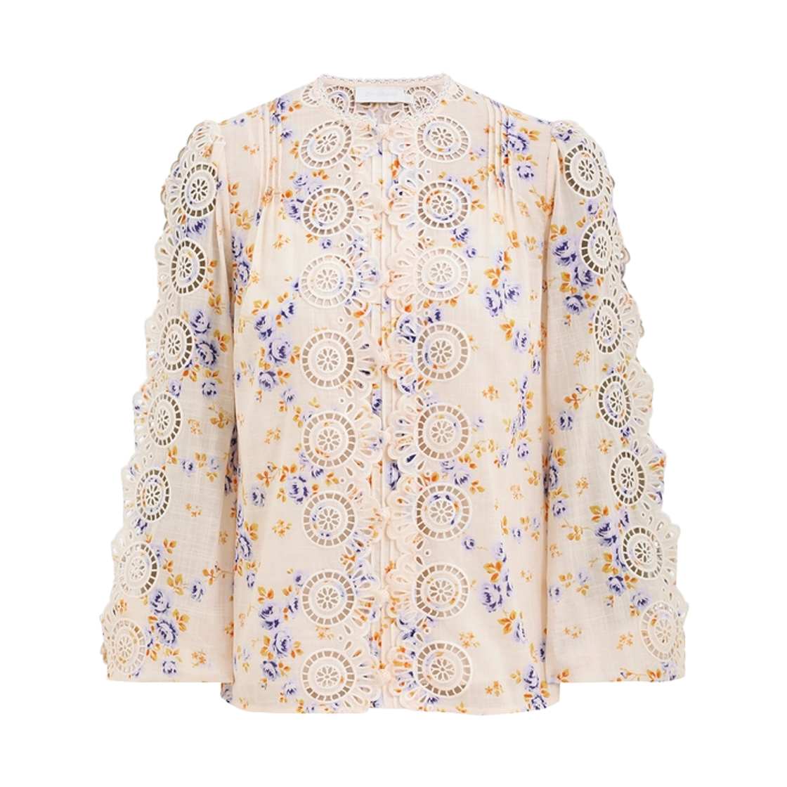 (W) 짐머만 럭키 자수 블라우스 크림 블루 플로럴((W) Zimmermann Lucky Embroidered Blouse Cream Blue Floral)
