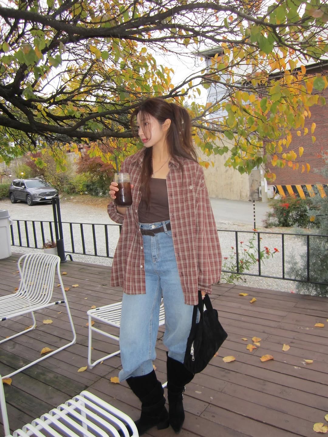 SLOW RECORD HOUSE Kane Check Shirt Brick 착용 스타일 - 7