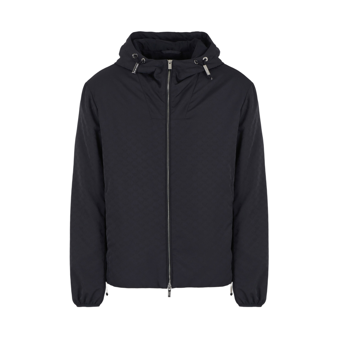 8N1BN41NHQZF995 Emporio Armani Allover Jacquard Eagle Hoodie Zipper Detail Nylon Jacket Navy Blue