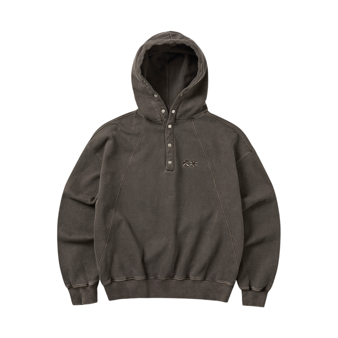 리오므 피그먼트 헤비스웨트 버튼 후디 차콜브라운(Riomeu Pigment Heavy Sweat Burton Hoodie Charcoal Brown)