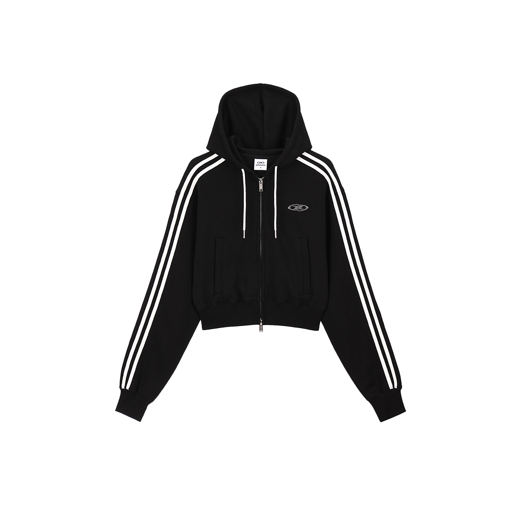 본투윈 우먼 크롬 B 트랙라인 크롭 후디 집업 블랙(BORN TO WIN W Chrome B Track Line Crop Hoodie Zip-Up Black)