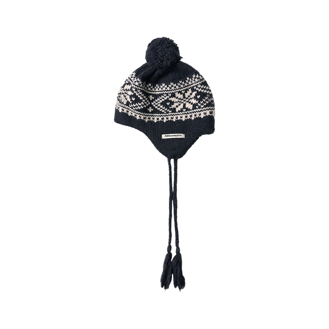 올인컴플리트 스노우레이크 자카드 이어플랩 비니 네이비(Allincomplete Snowflake Jacquard Earflap Beanie Navy)