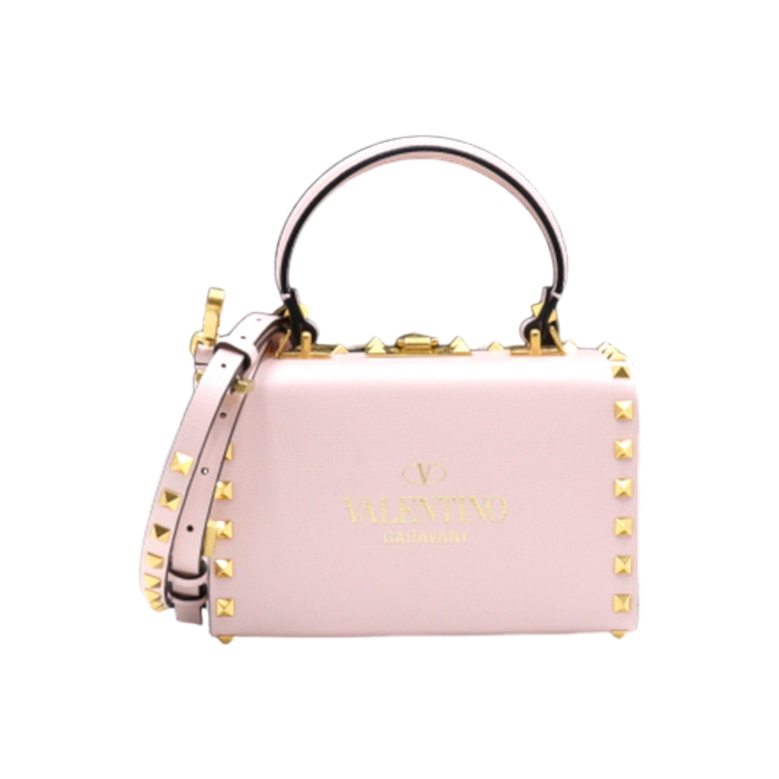 ITH688CVDLEF Valentino Rockstud Alcove Gray Pink Grained Calfskin Box Tote & Shoulder Bag