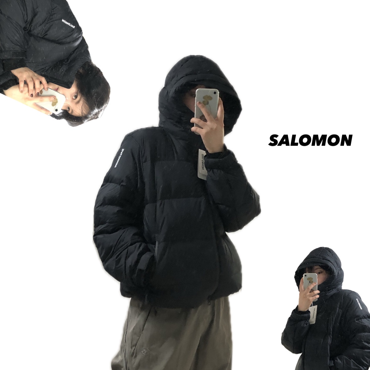 (W) Salomon Optimal Down Jacket Black 착용 스타일 - 3