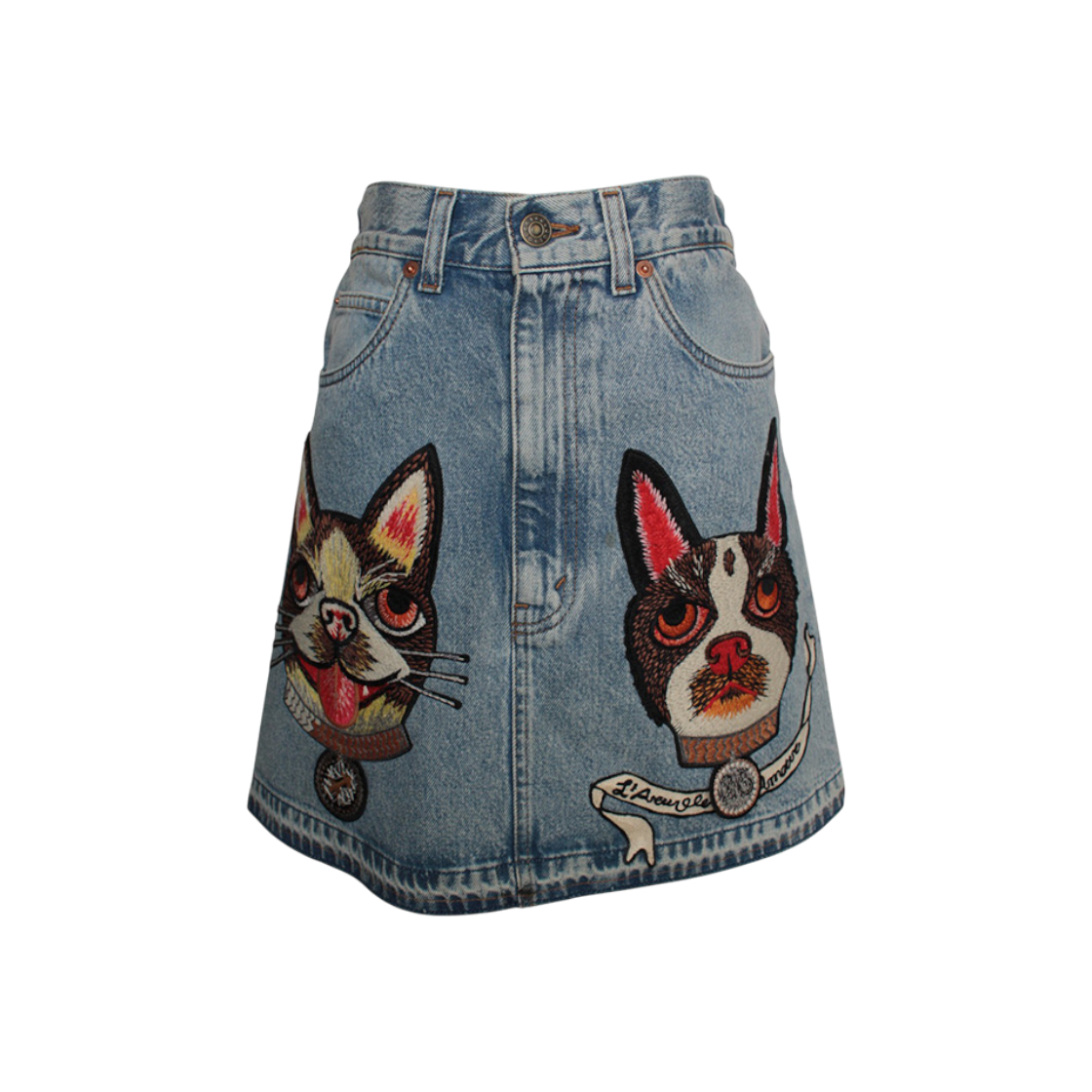 구찌 자수 데님 미니스커트 55(Gucci Embroidered Denim Mini Skirt 55)