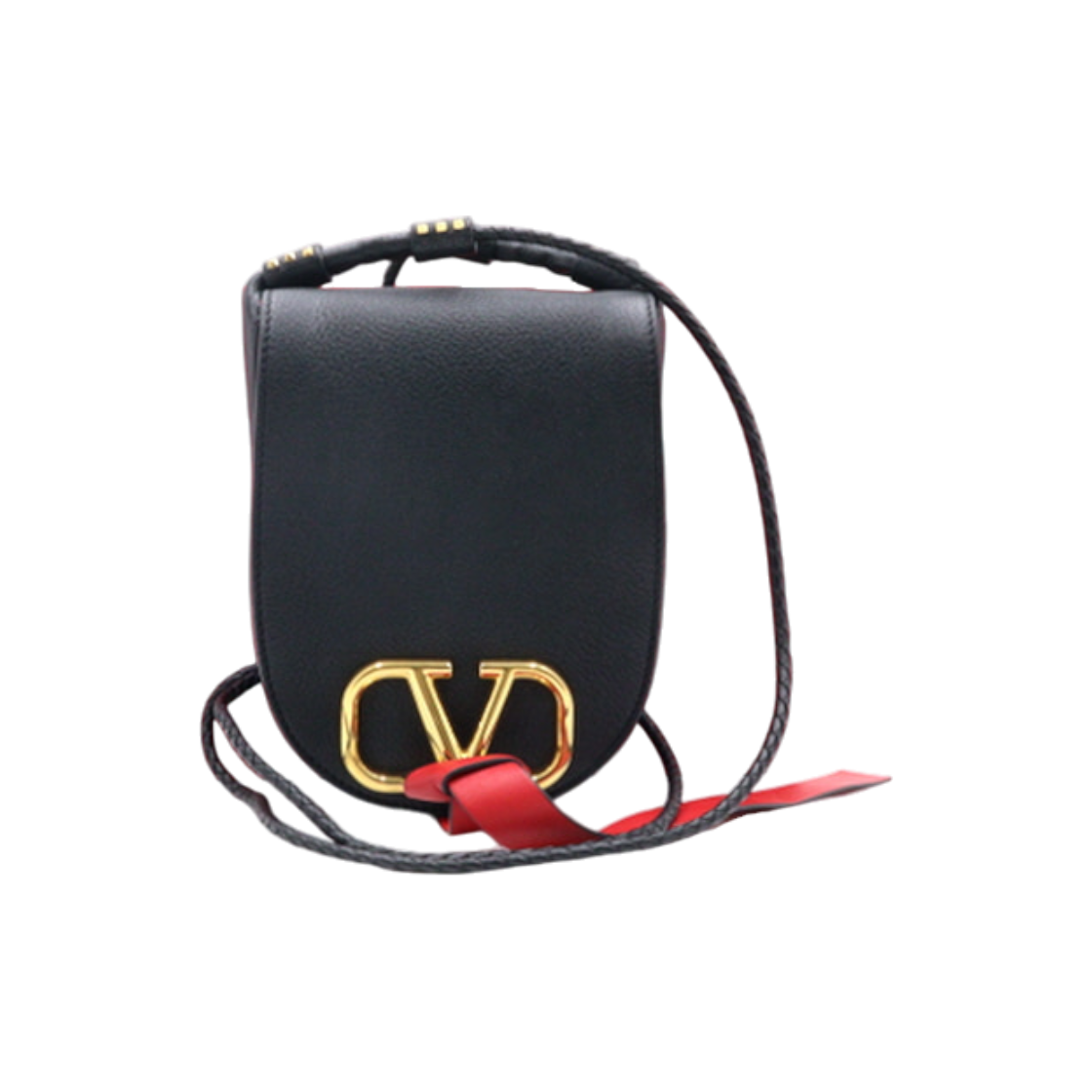 ITBFUB4QVJB4 Valentino Black Leather Gold-tone Gancini V Logo Small Crossbody Bag