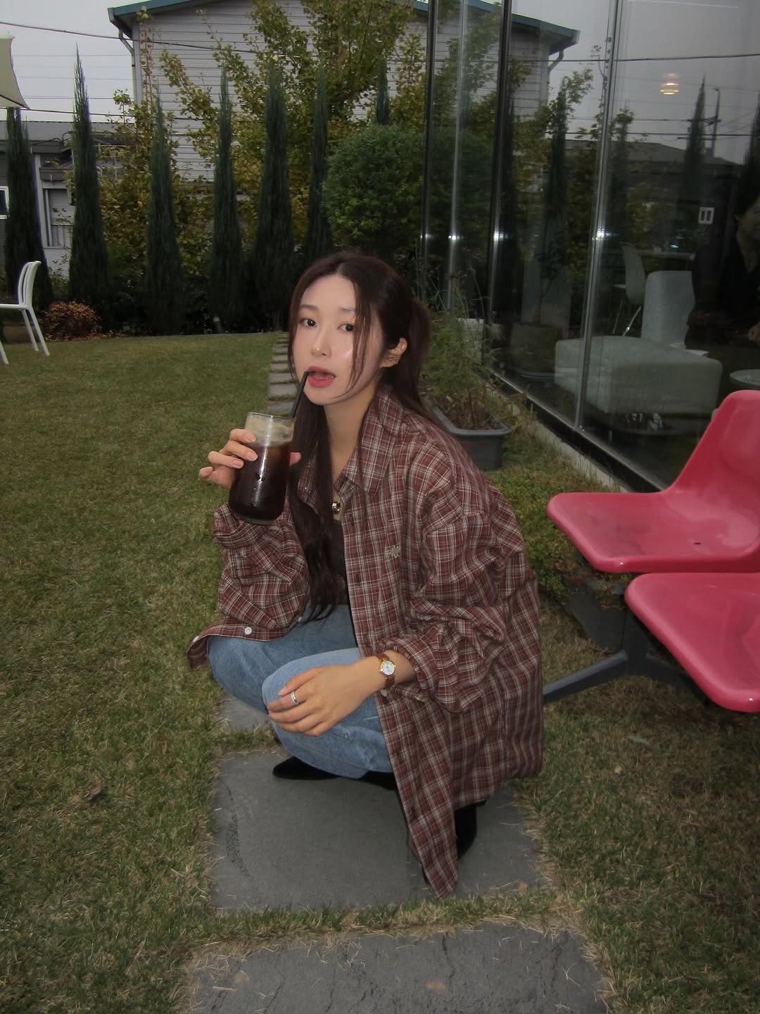 SLOW RECORD HOUSE Kane Check Shirt Brick 착용 스타일 - 9