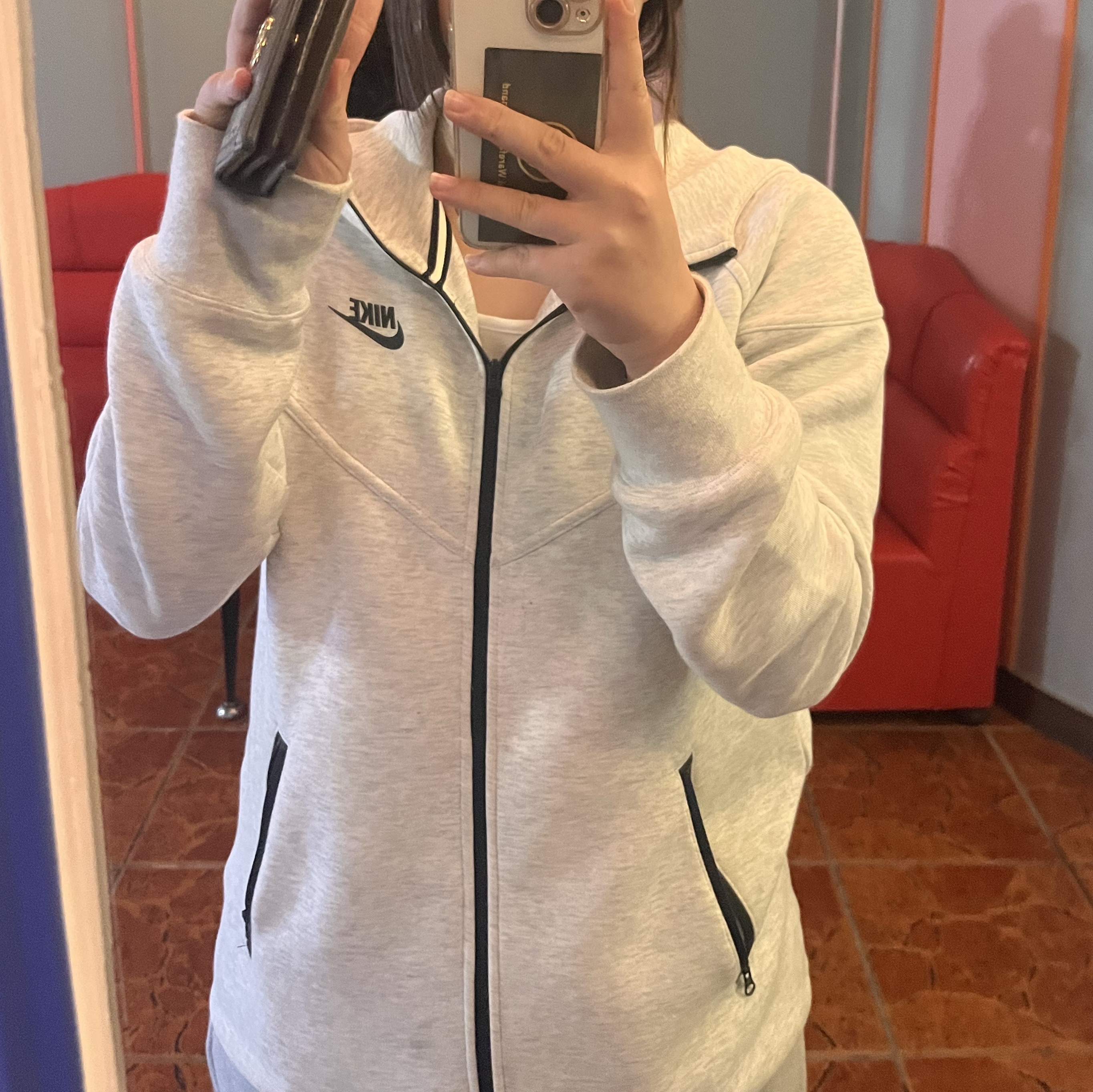 (W) Nike NSW Tech Fleece Windrunner Full Zip Hoodie Light Grey Heather - Asia 착용 스타일