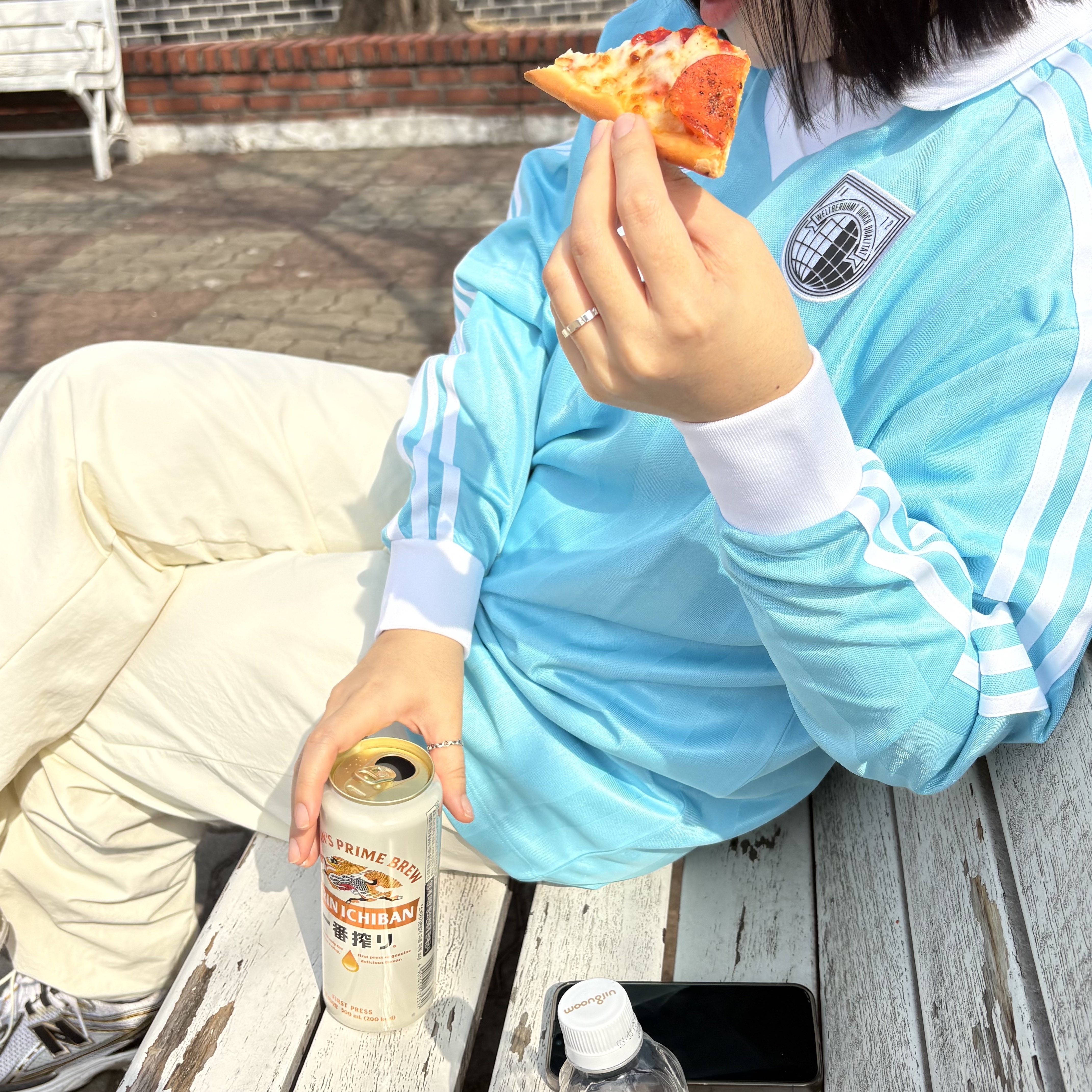 (W) Adidas Football Long Sleeve T-Shirt Light Aqua - KR Sizing 착용 스타일