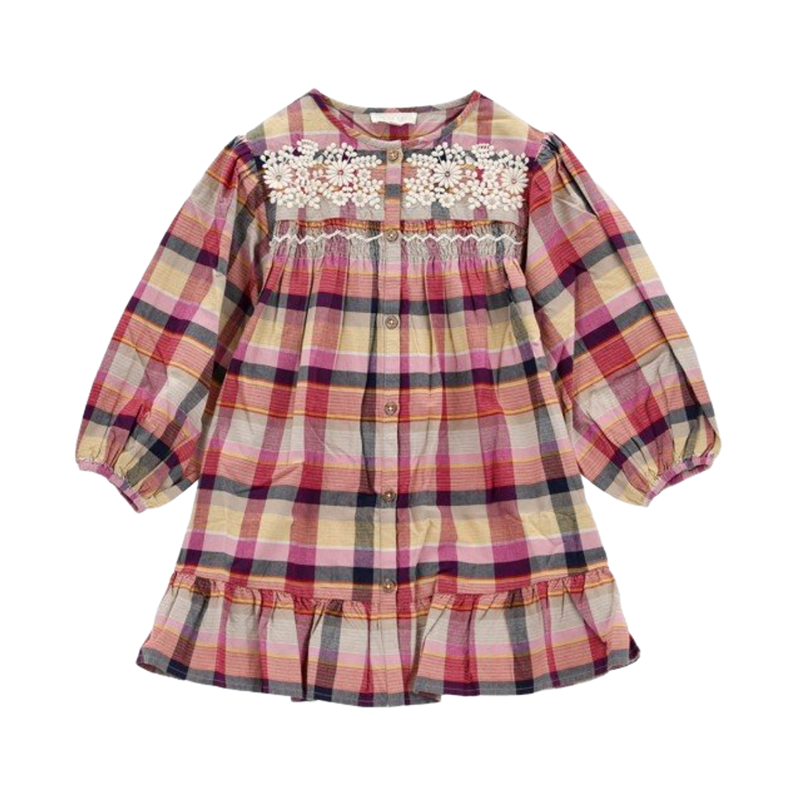(키즈) 루이스 미샤 메실리아 드레스 푸시아 타탄 로드((Kids) Louise Misha Mesilia Dress Fuchsia Tartan Roads)