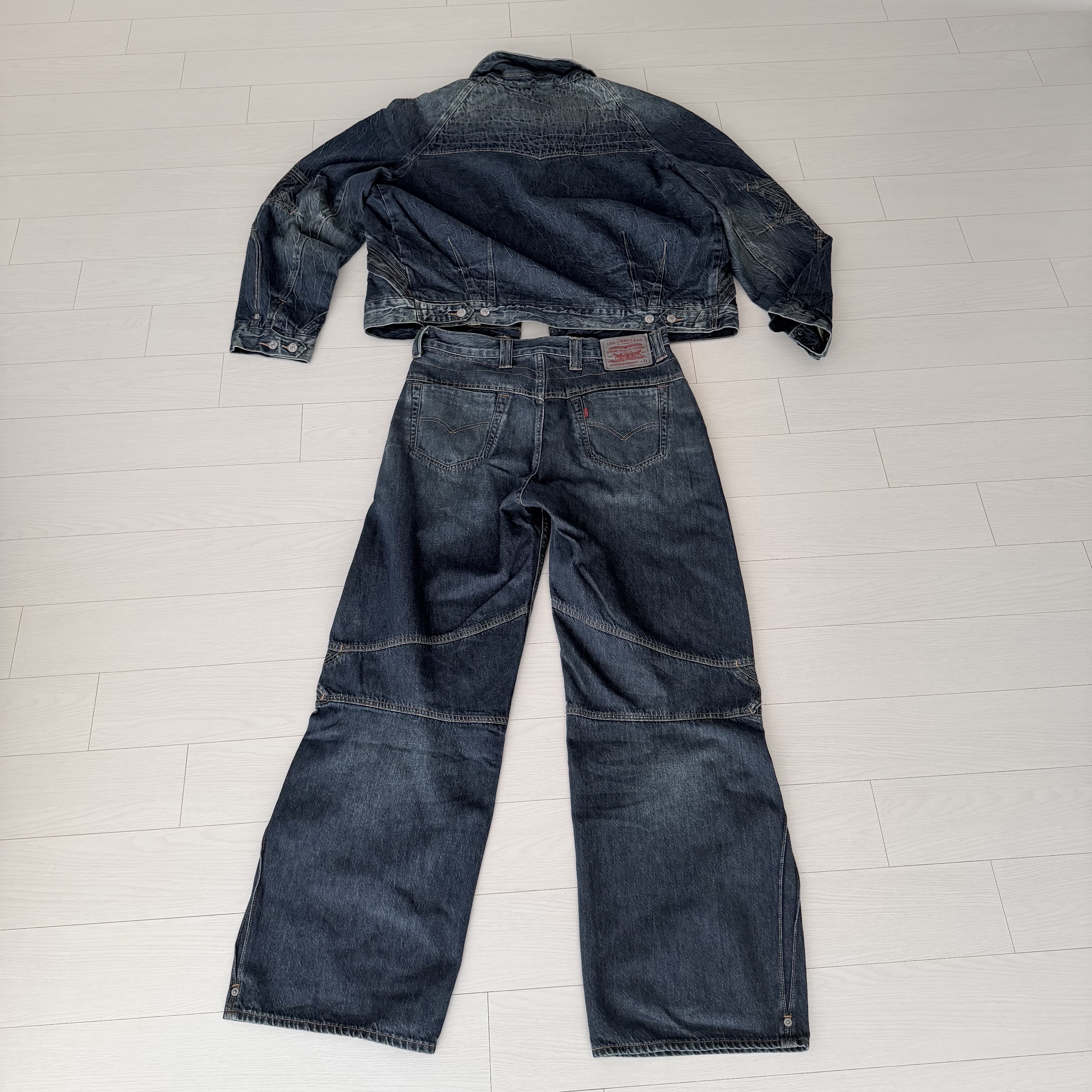 Levi's x Kiko Kostadinov Articulate Jacket Blue, Levi's x Kiko Kostadinov Articulate Jeans Blue 착용 스타일 - 2