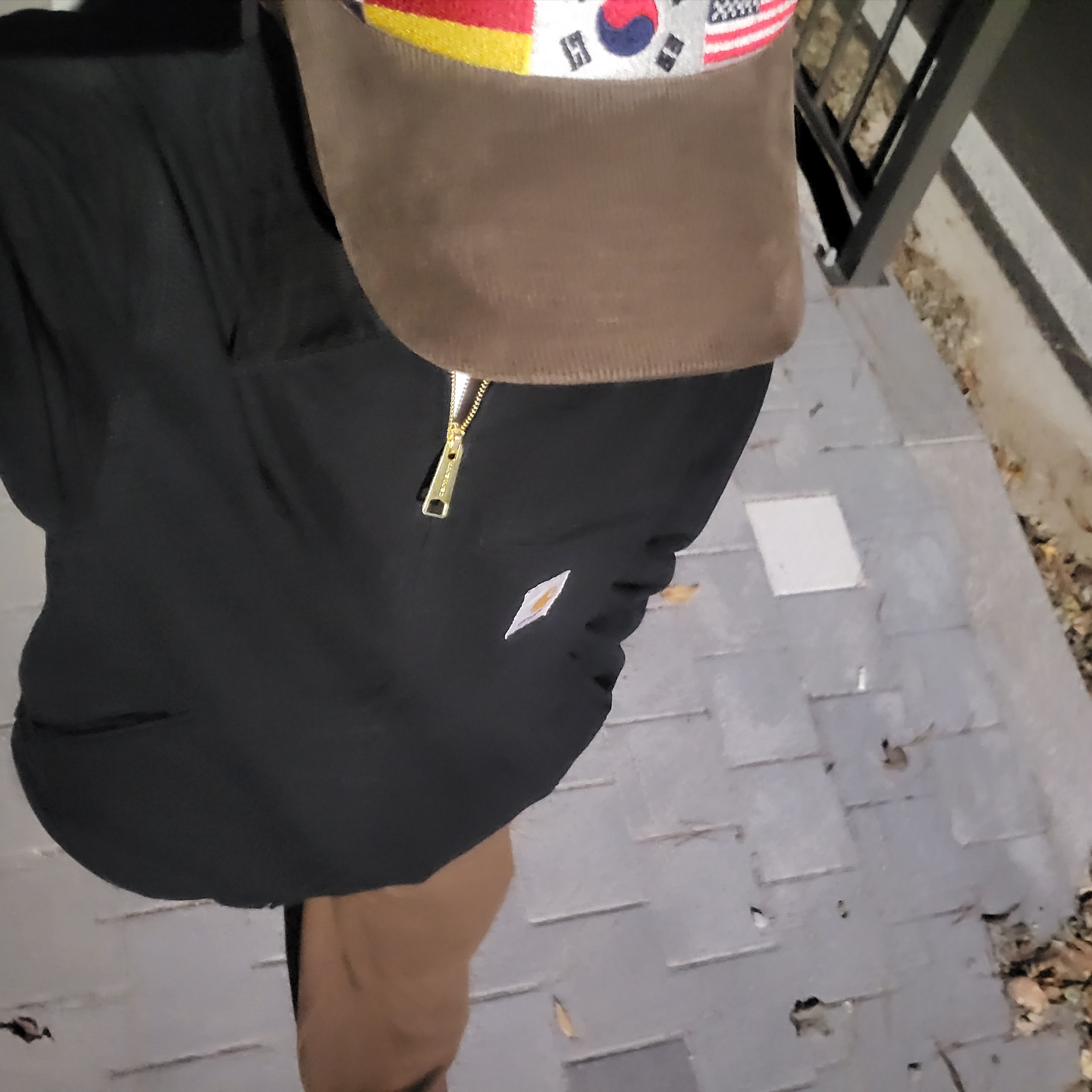 Carhartt WIP Organic Cotton Dearborn Canvas Detroit Jacket Black Rinsed - Spring, The Museum Visitor Flag Stitched Corduroy Ball Cap Black 착용 스타일