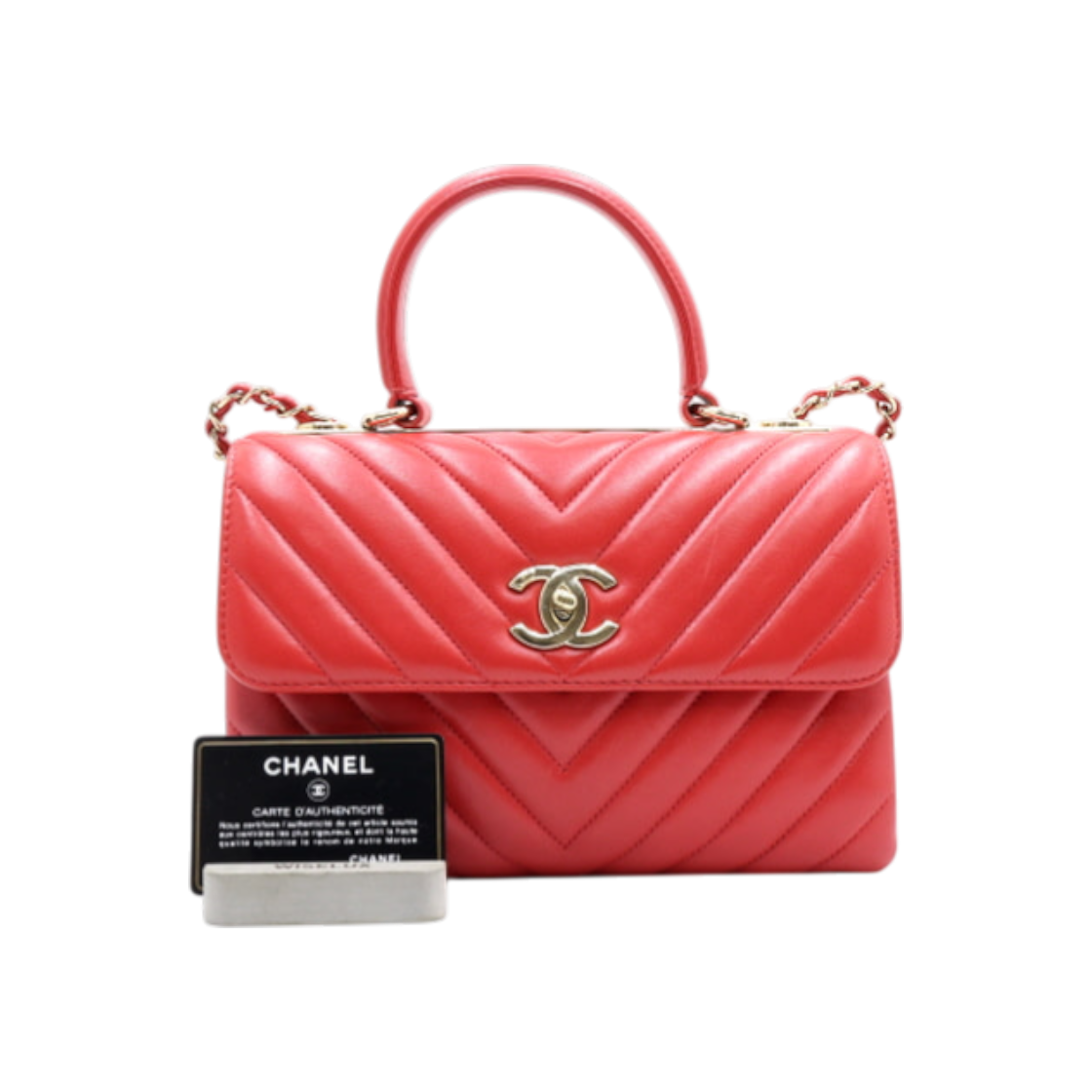 IT8VLBG6LGJP Chanel Red Chevron Lambskin Trendy CC Small Gold Chain Shoulder and Crossbody Bag