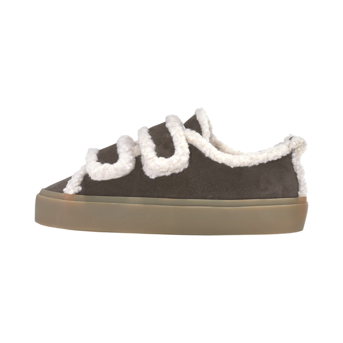이누이키 여성 진한 브라운 시어링 벨크로 스니커즈(INUIKII Women Dark Brown Shearling Velcro Sneakers) - 2