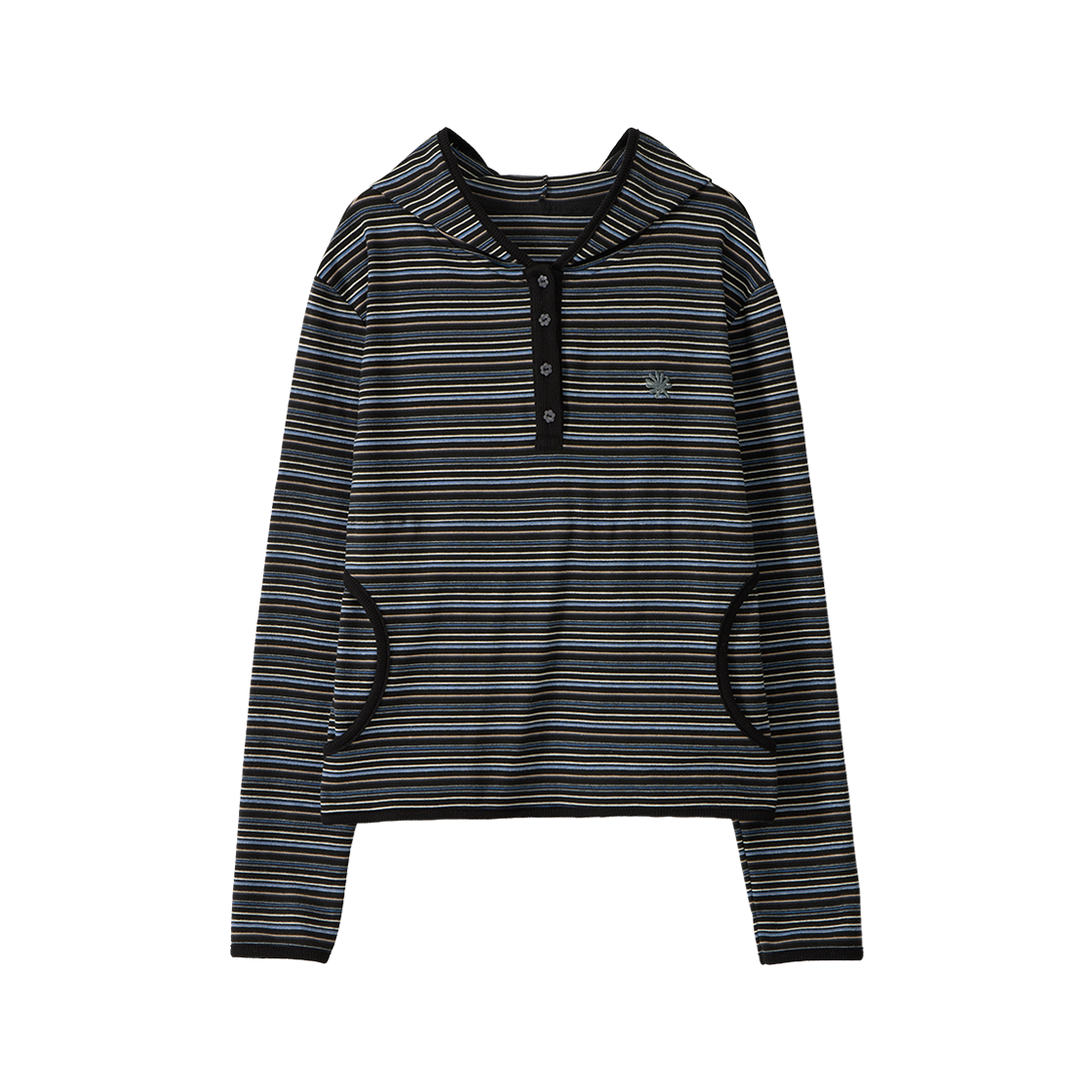 단델 스트라이프 트림 후드 롱슬리브 블랙