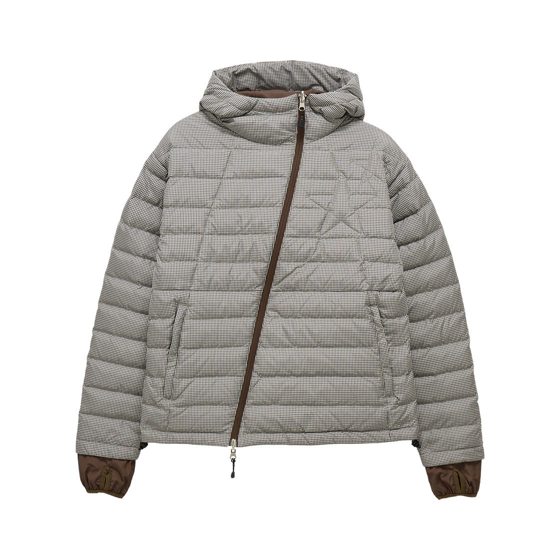 단델 스타 퀼팅 라이트 다운 재킷 체크 베이지