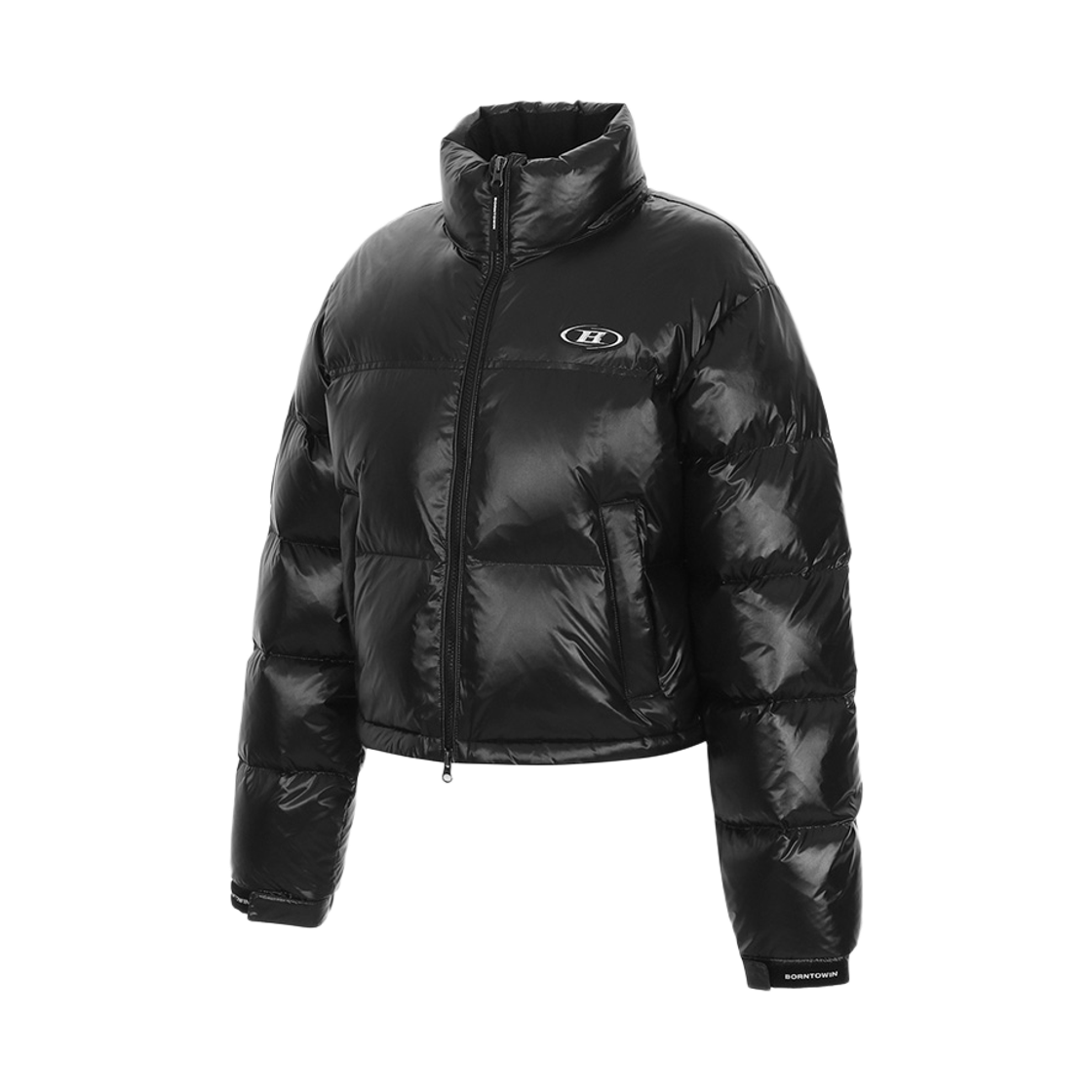 본투윈 우먼 실버 B 글로시 크롭 푸퍼다운 블랙