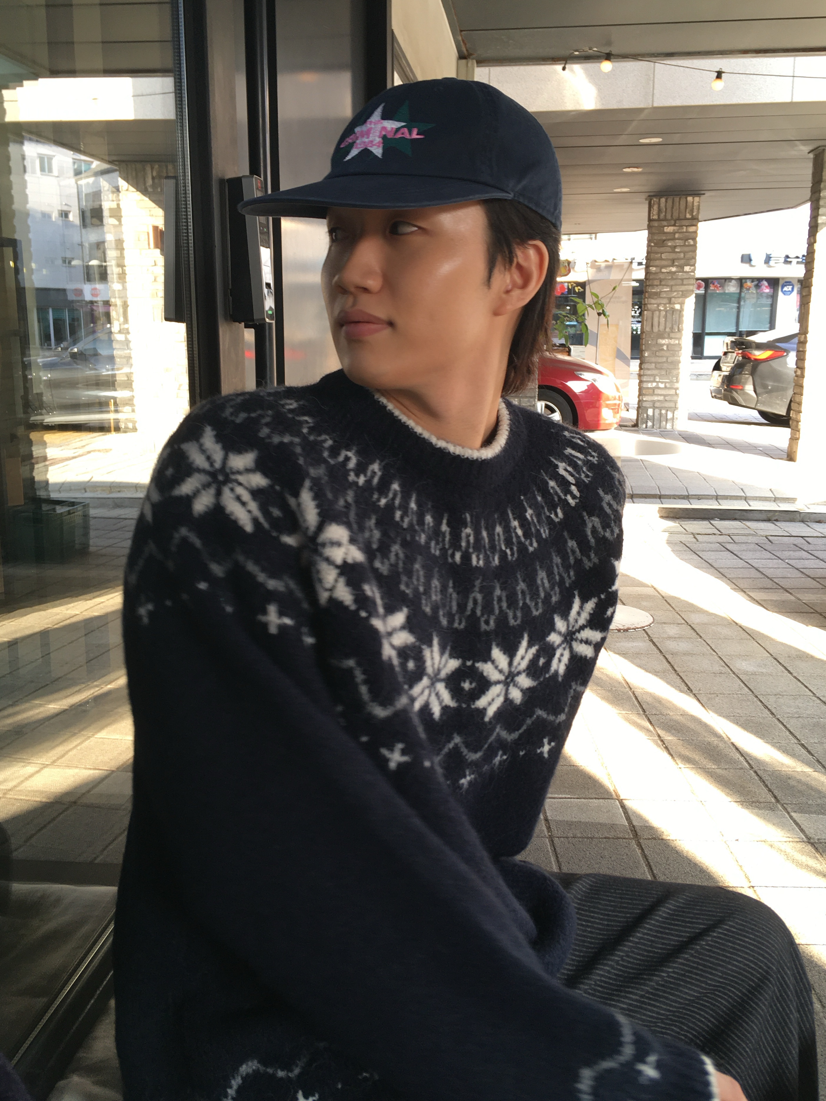 ANNOT T.ANNOT Long Bill Washing Cap Navy 착용 스타일 - 2