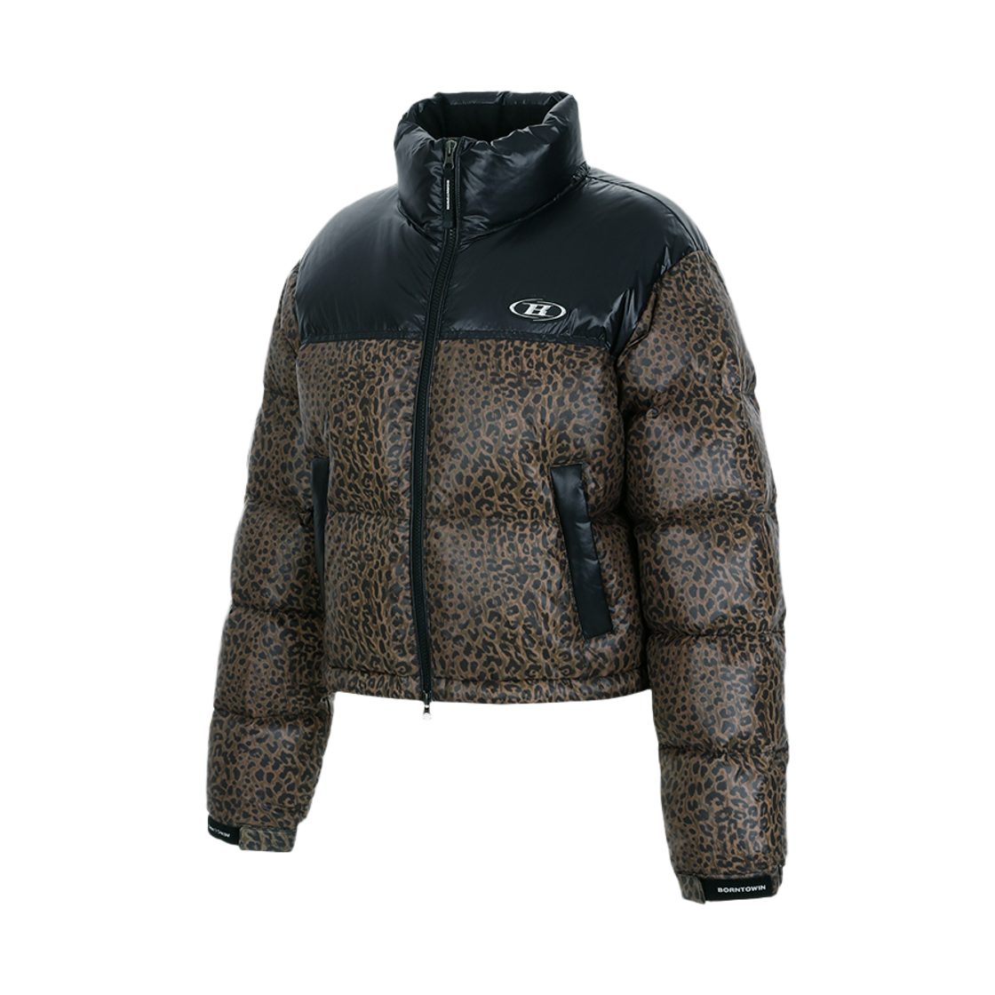본투윈 우먼 실버 B 글로시 크롭 푸퍼다운 레오파드