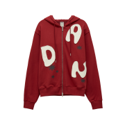 DANDEL Type Applique Hoodie Zip-Up Red