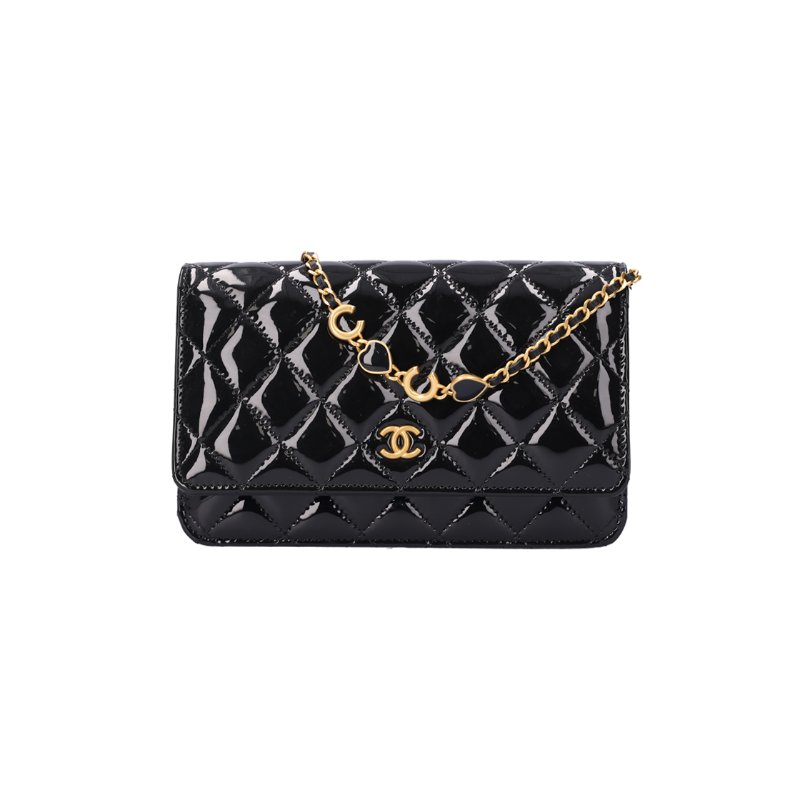 ITQ6DNIEOV7L Chanel Patent Black Chain Wallet with Gold Hardware