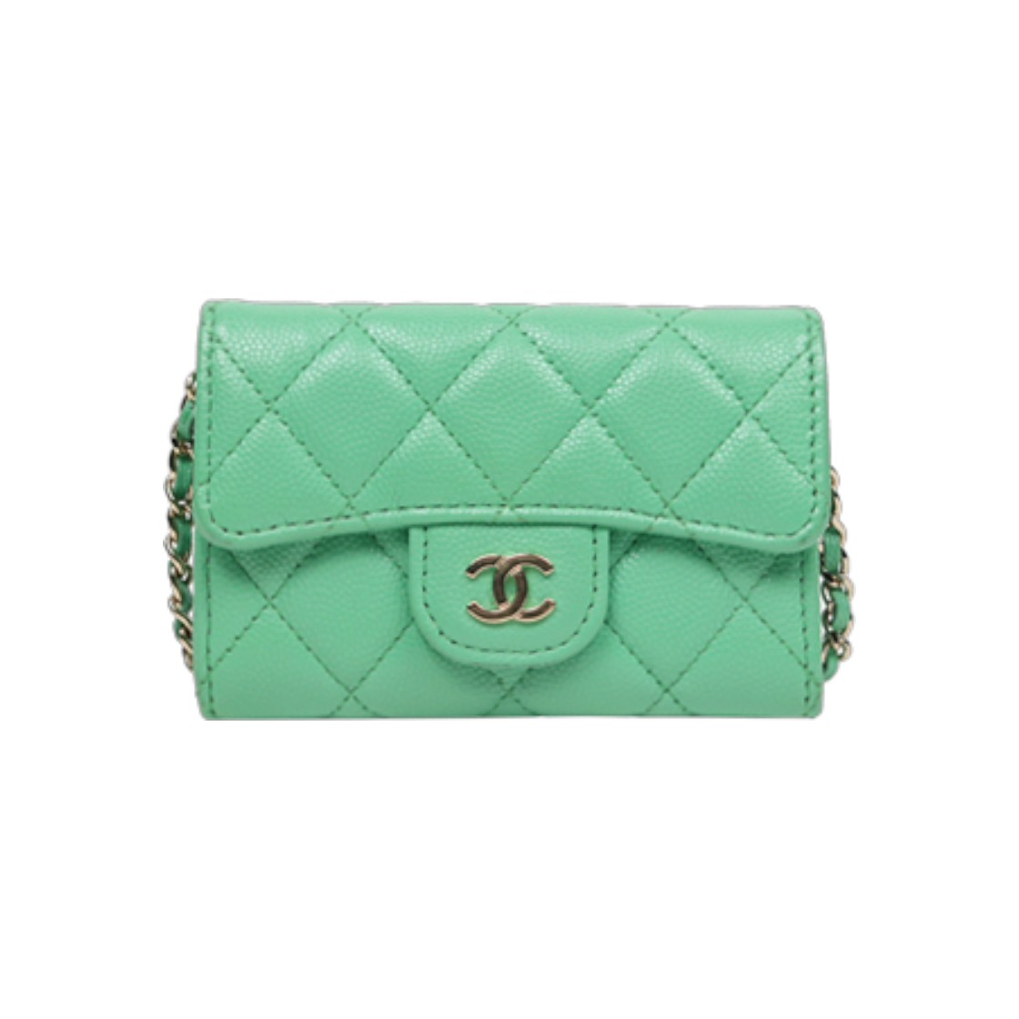 ITAIKVCUQ9VC Chanel Green Caviar Classic Chain Card Wallet D-A40077