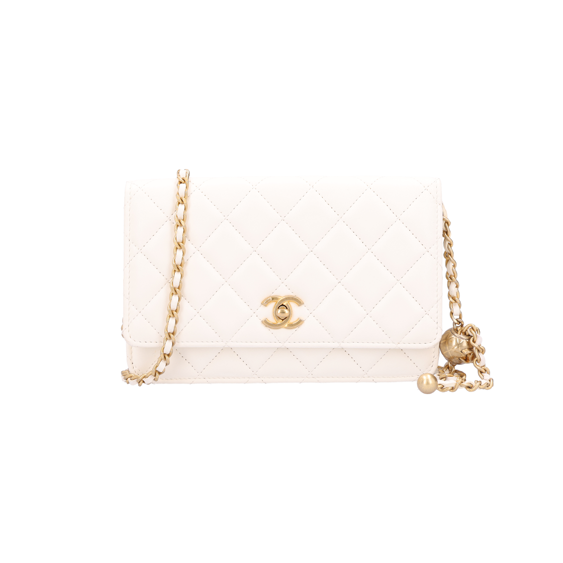 ITAEBT24PHC8 Chanel AP1450 Golden Ball Chain Wallet in White Lambskin with Gold Hardware