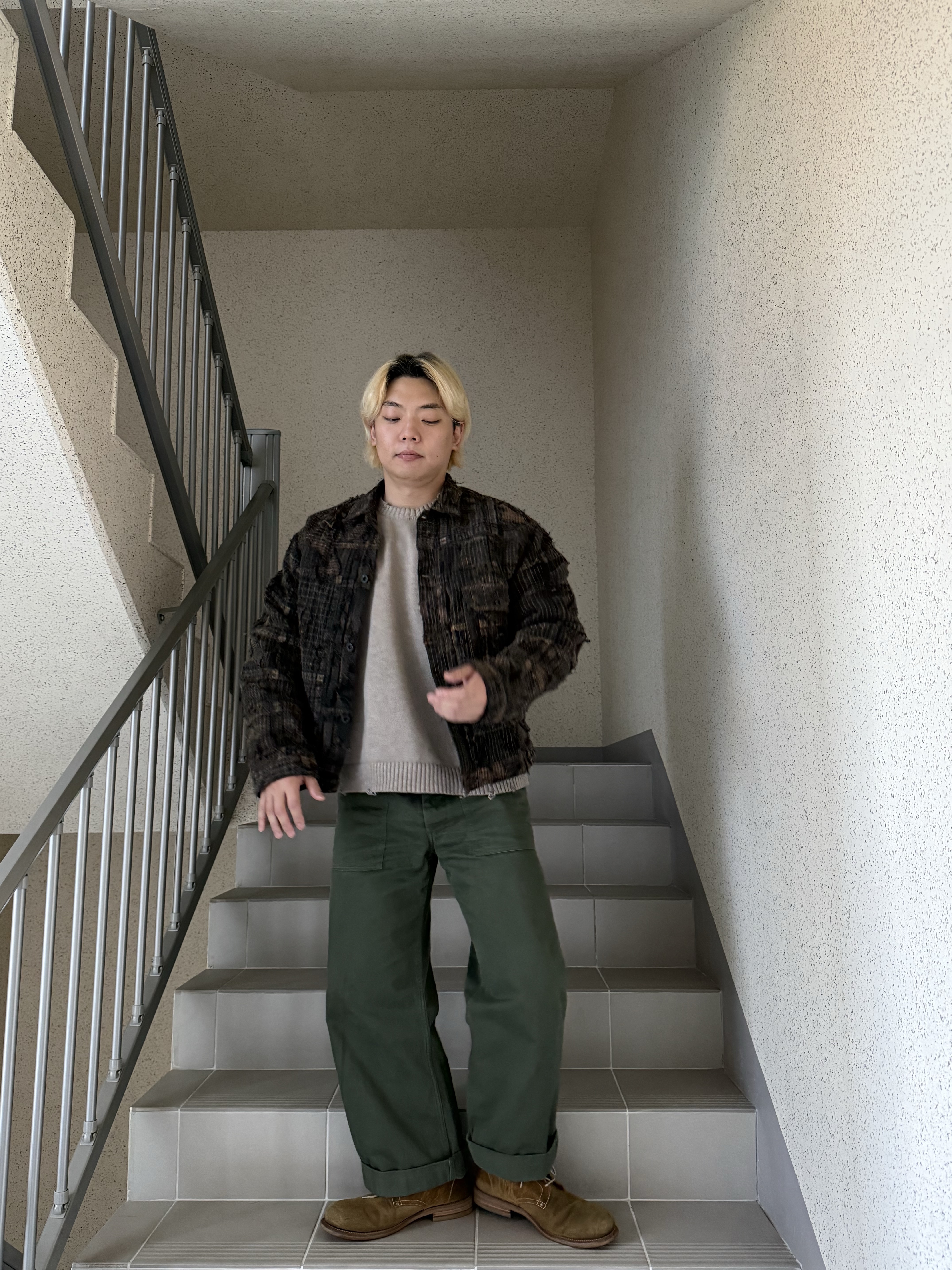 Kapital Black Tea-Core Boro Spring 1st Jacket Black 착용 스타일 - 4