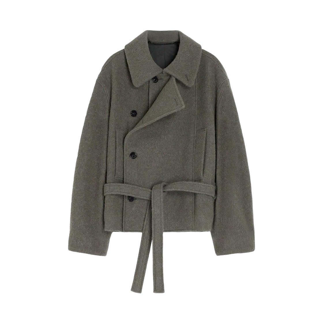 (W) 르메르 숏 어시메트리컬 배스로브 코트 다크 카키((W) Lemaire Short Asymmetrical Bathrobe Coat Dark Khaki)