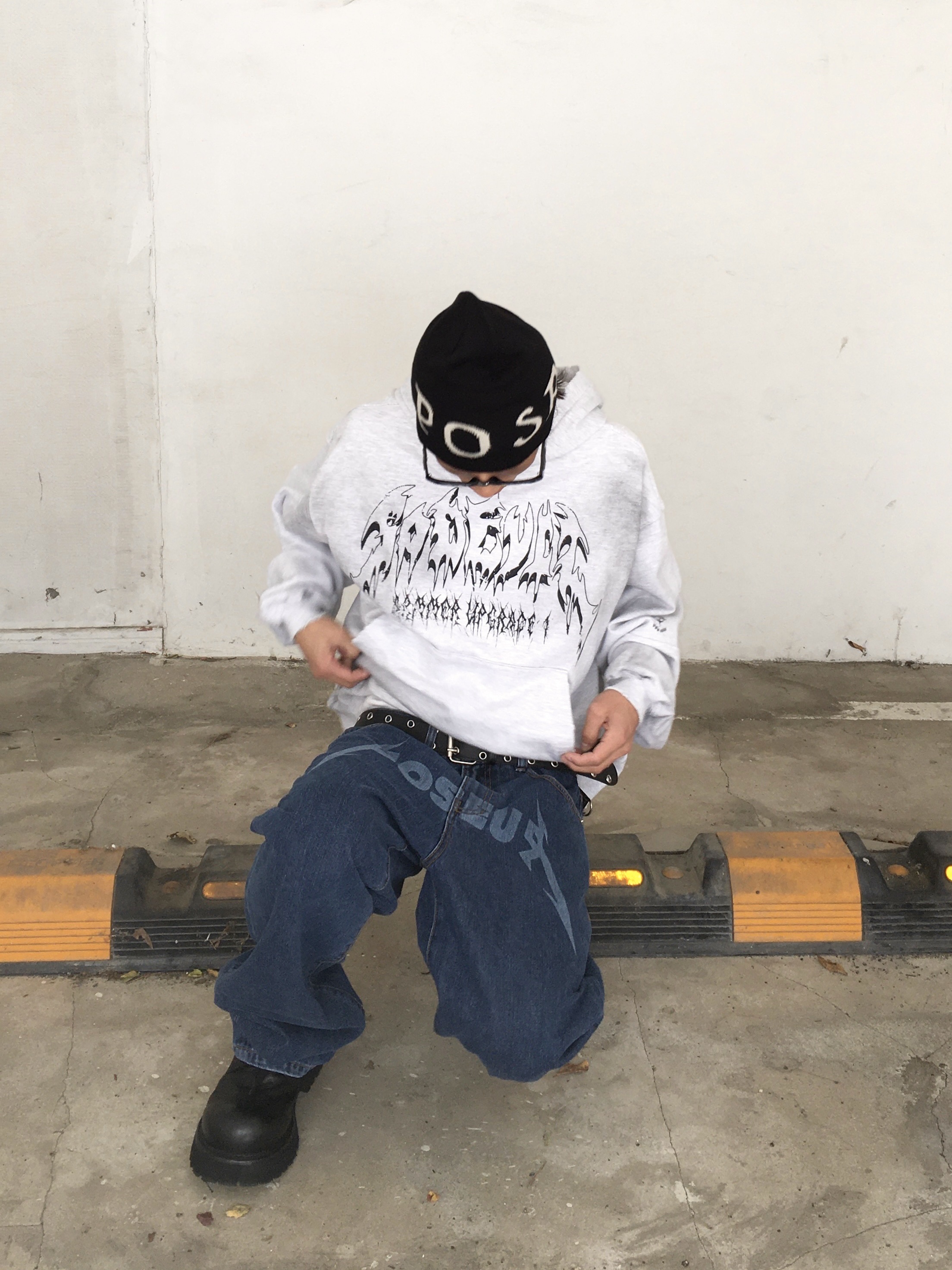 POSR Spell Out Jean, POSR Logo Beanie 착용 스타일 - 2