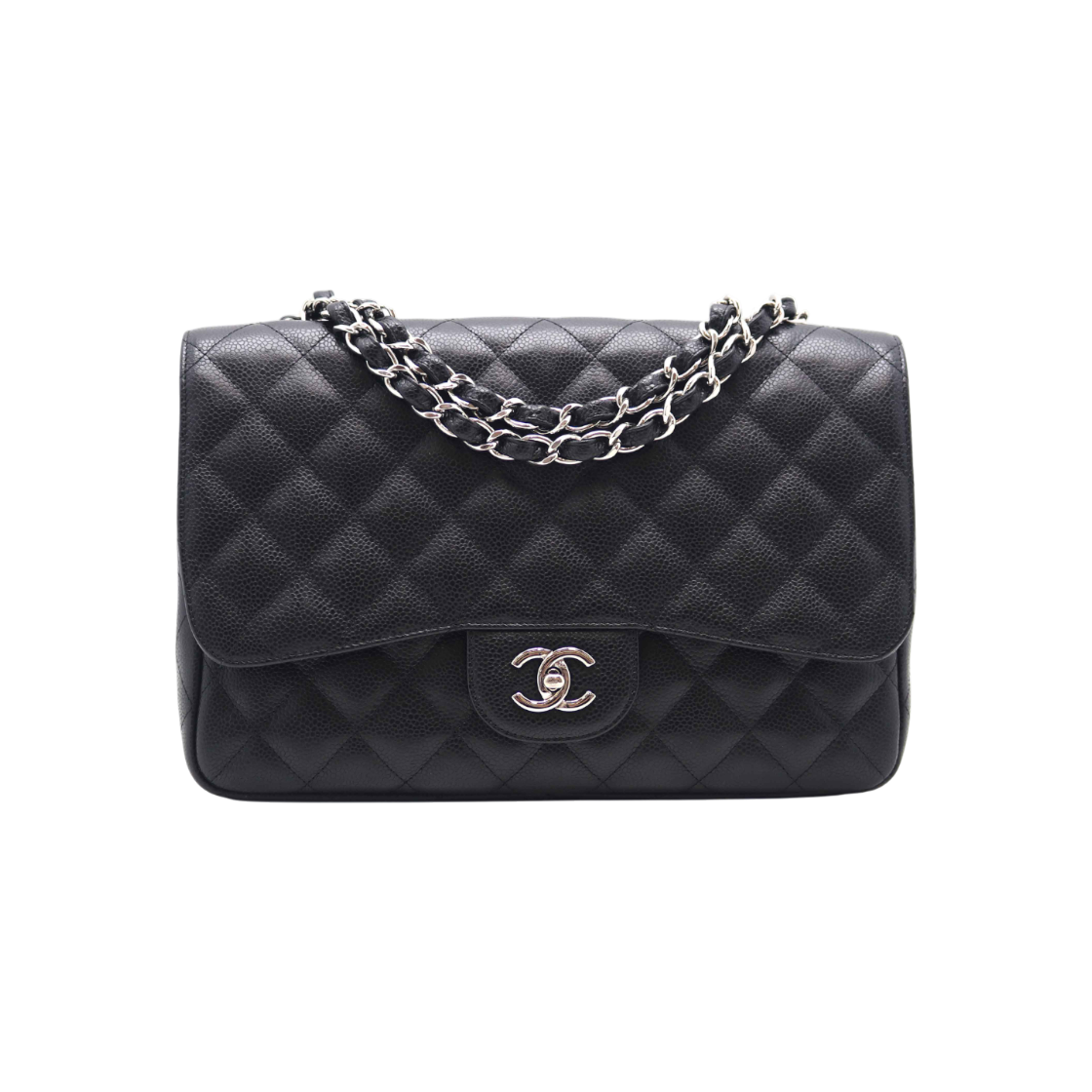 ITNFNBCWGRTB Chanel Classic Large Caviar Silver One Flap 13 Series