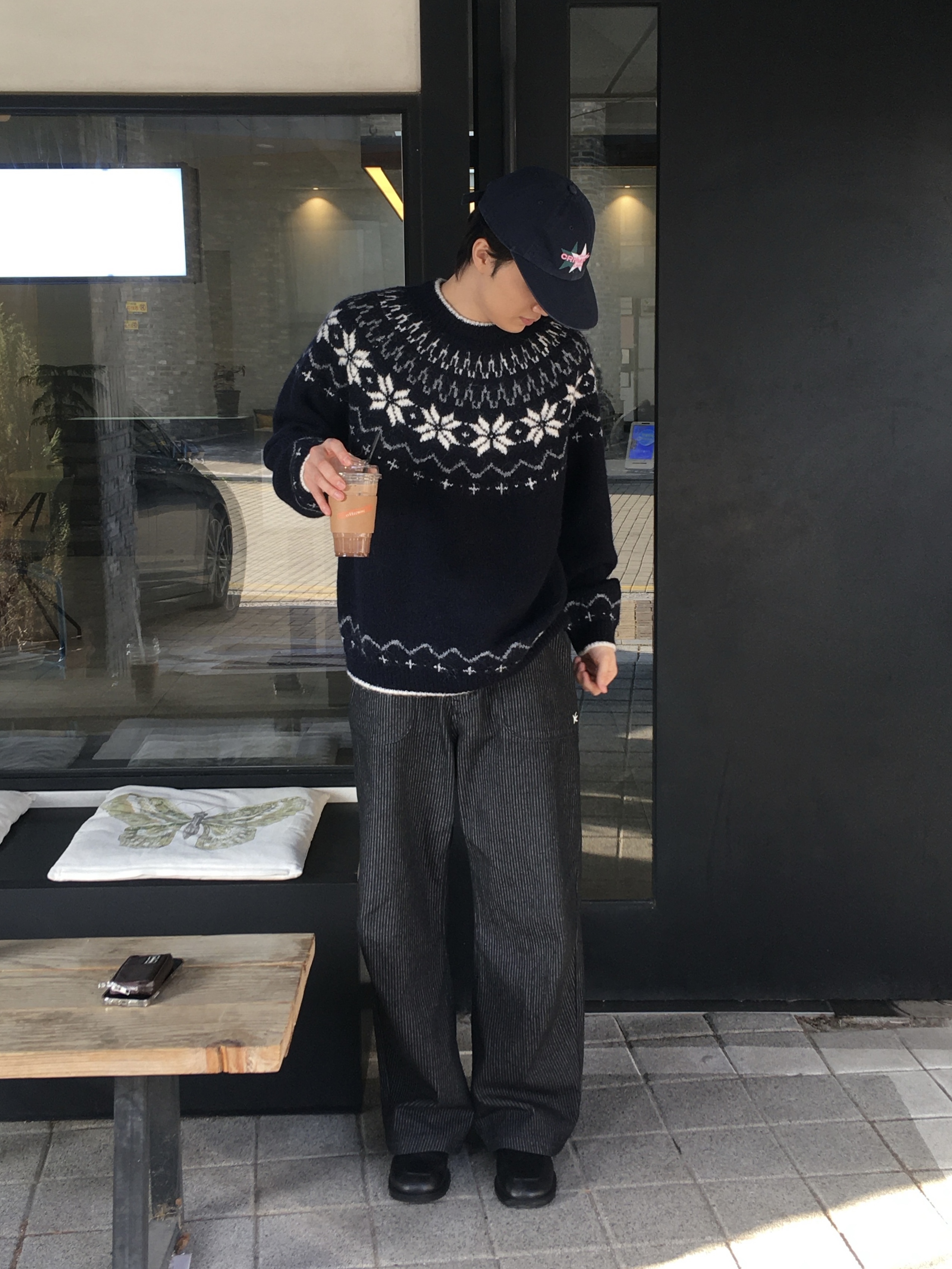 ANNOT T.ANNOT Long Bill Washing Cap Navy 착용 스타일 - 1