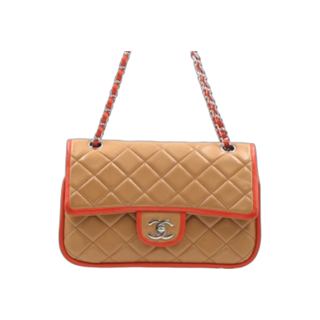 ITGJ542KEVP5 Chanel Limited Edition Lambskin CC Two-Tone Beige Flap Silver Chain Shoulder Bag