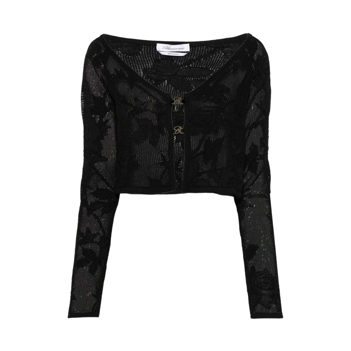 (W) 블루마린 자수 크롭 가디건 블랙((W) Blumarine Embroidered Cropped Cardigan Black)