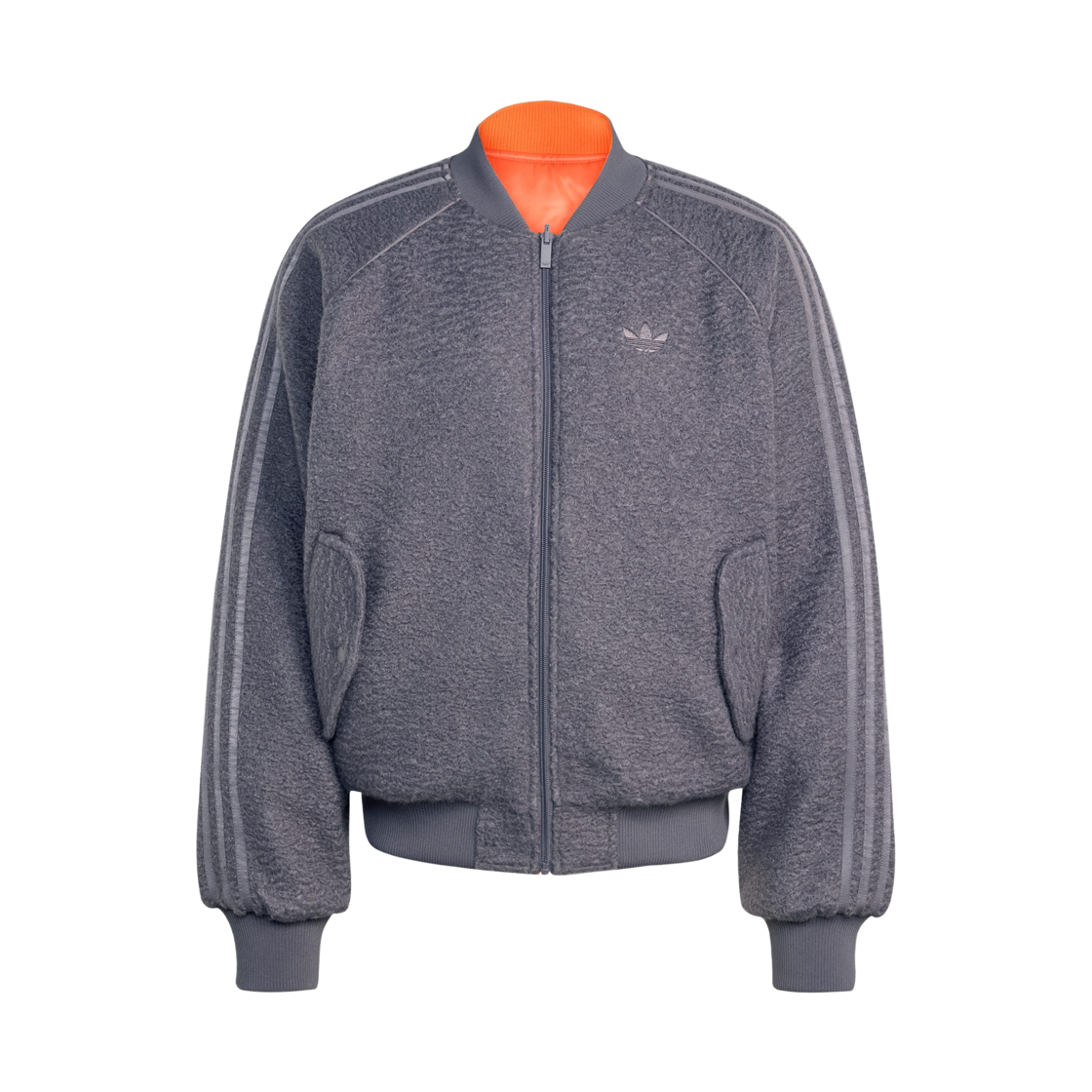 KR7618 Adidas Reversible Superstar Bomber Jacket Grey Strata Semi Impact Orange - KR Sizing