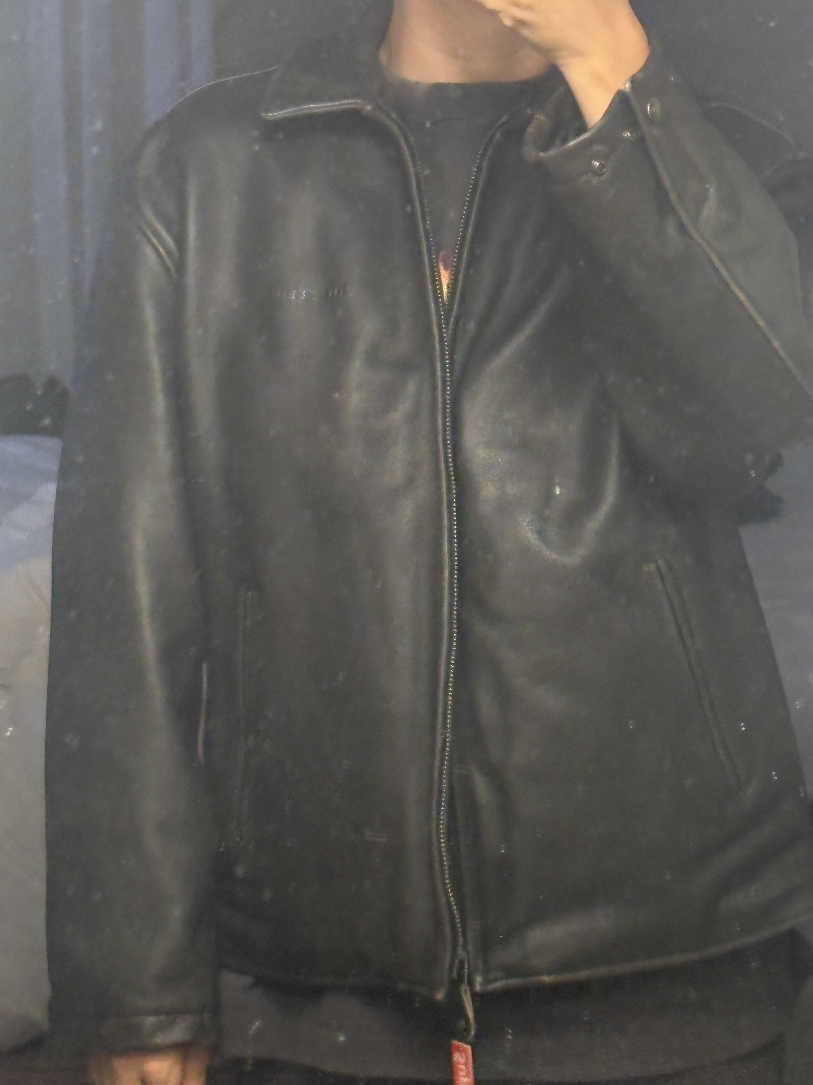 Supreme x Schott Leather Racer Jacket Black - 25FW, Saint Mxxxxxx Obliterate S/S T-Shirt Black - 25SS 착용 스타일