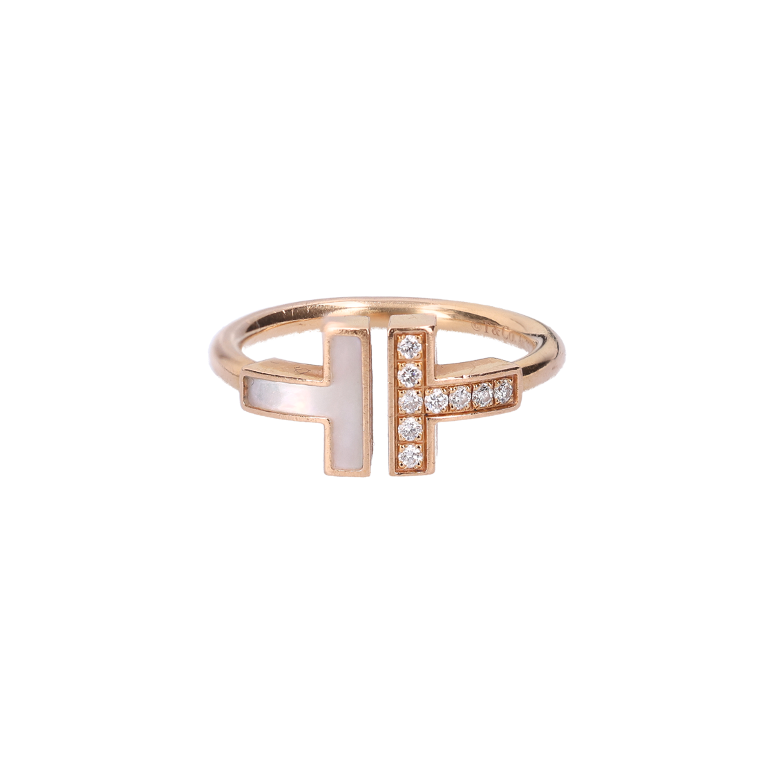 ITTAOP7URJ4N Tiffany T Wire Ring with Mother of Pearl and Diamond in Rose Gold